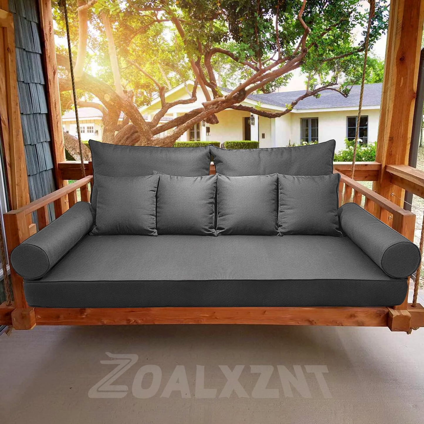 ZOALXZNT Twin Outdoor Mattress Package,Twin Size Porch Swing Day Bed Cushion Set Include Mattress Bolster Pillow,Patio Hanging Daybed Indoor Cushions Set (Dark Gray, 75 * 39 * 6in)