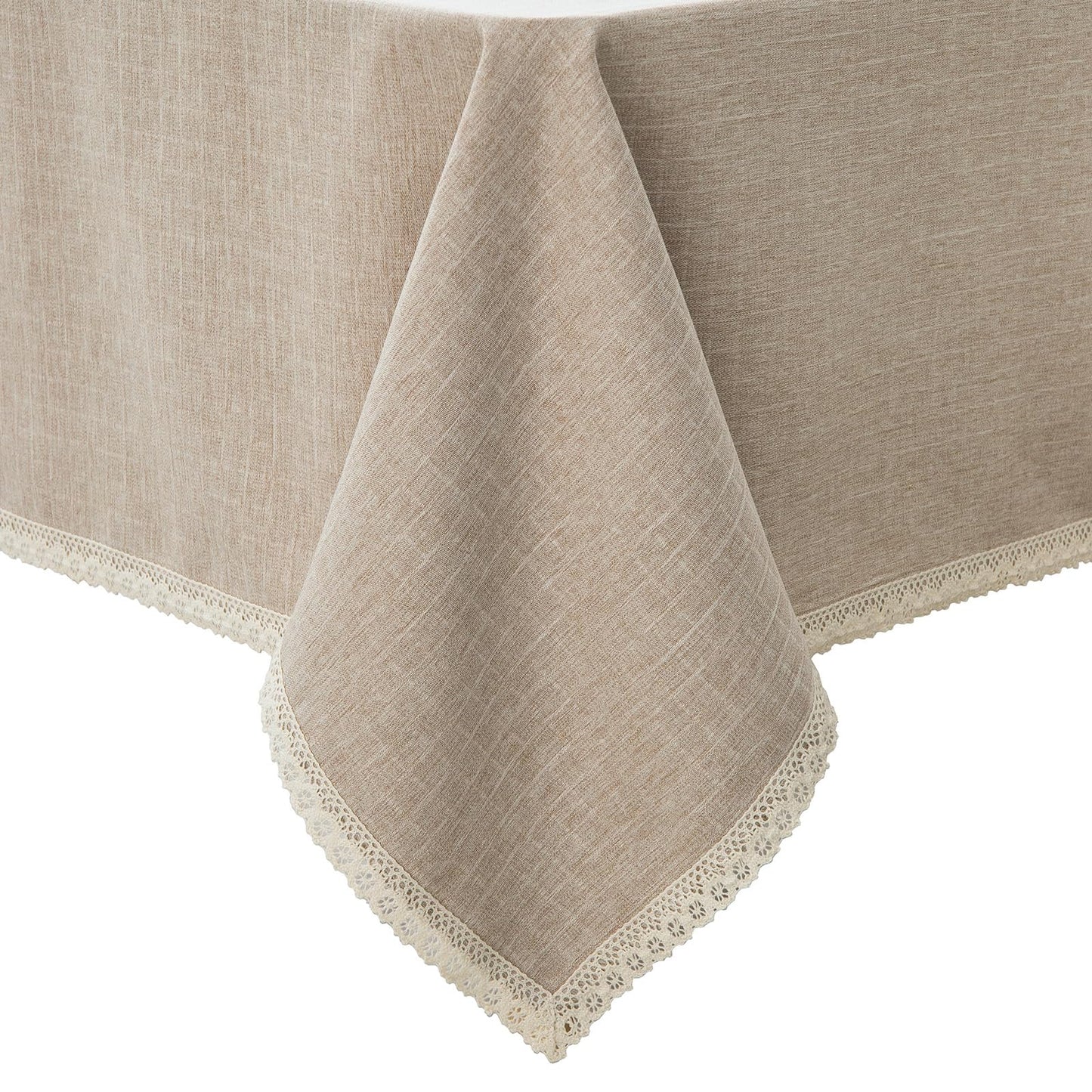 GLORY SEASON Textured Tablecloth Linen-Look Rustic Burlap Style Washable Solid Heavy Weight Lace Trim Rectangle Fabric Table Cloth,Table Cover for Kitchen Dinning Tabletop Decoration55x70 in Beige