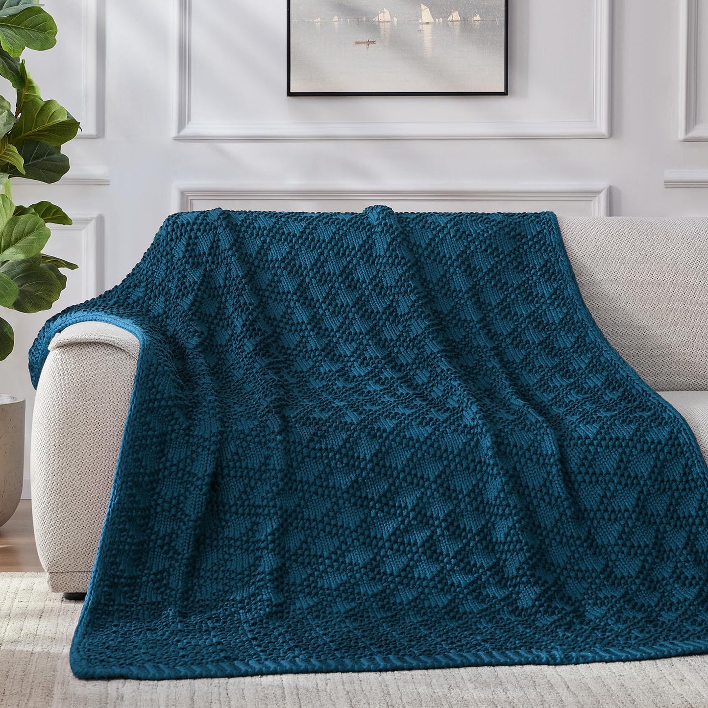 Anysay Knitted Weighted Blanket for Adult, Chunky Knit Weighted Throw for Sleep 48"*72" 10lbs, Cooling Breathable Heavy Blanket for Hot Sleepers, Machine Washable Blanket for Room Decor(Peacock)