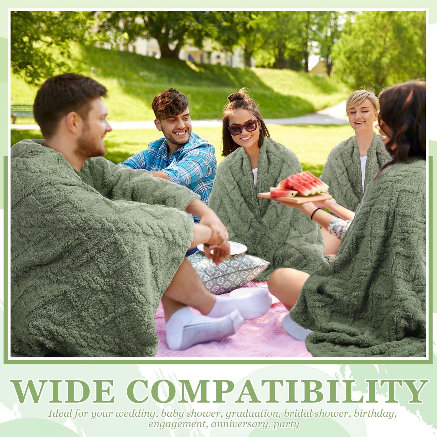 Buryeah 6 Pcs Wedding Guests Throw Blanket Bulk 50" x 60" Jacquard Argyle Throw Textured Solid Soft Throws and Blankets for Sherpa Sofa Bed Knitted Decorative(Sage Green)