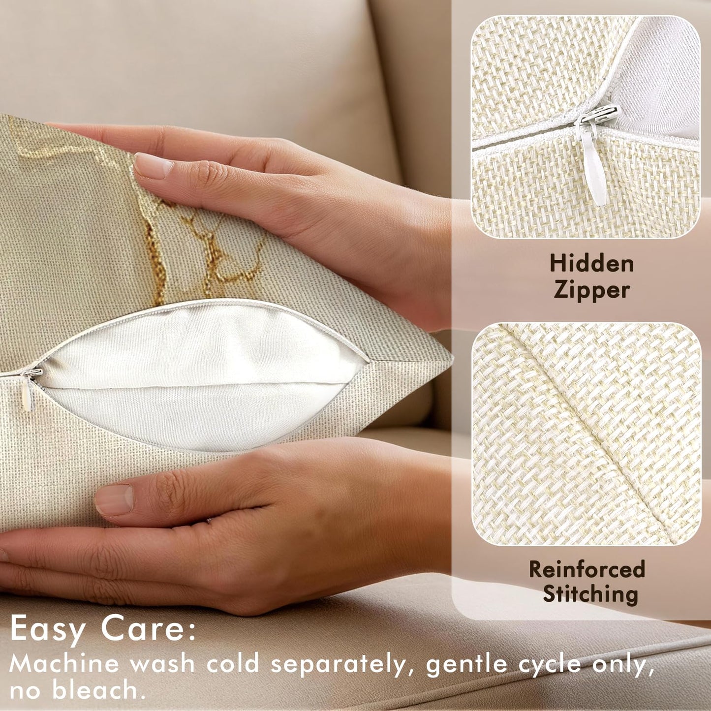 OBSEDE Inspirational Beige Marble Decorative Throw Pillow Covers 18 × 18 in, Set of 4, Couch Cushion Cases Inserts for Sofa Bed Living Room Home Decor, Single-Sided Print