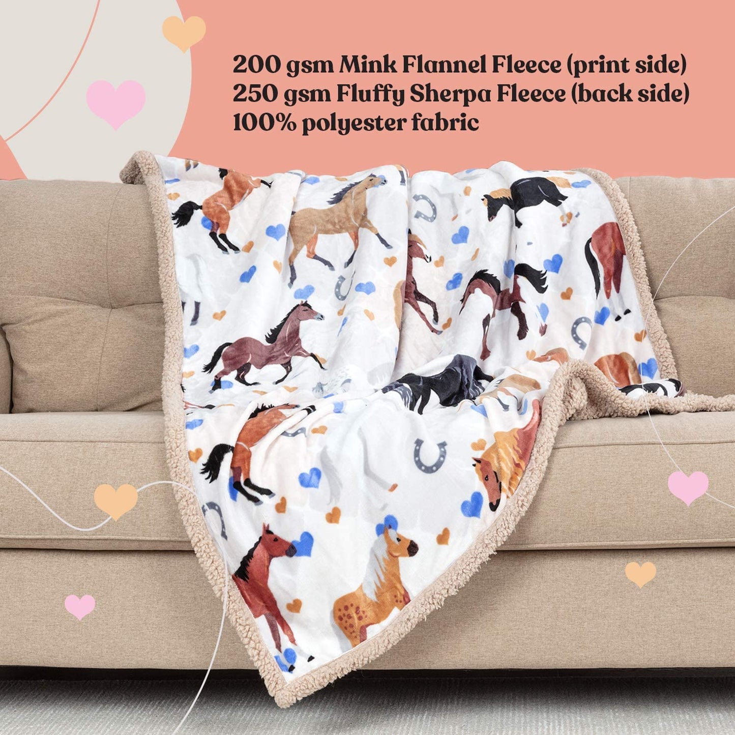 Horse Blanket for Girls - Perfect Horse Gifts for Girls - Soft & Cozy Lightweight 50x60 inch Throw Blanket, Loved by Kids and Granddaughters - Equestrian Gifts for Women