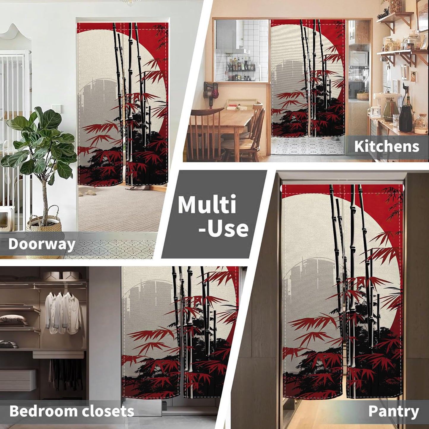 Leowefowa Traditional Japanese Noren Curtain Doorway Long Style Door Tapestry Window Treatment Japanese Kitchen Door Curtains Red Blossom Printed Panel Hanging Room Divider Home Decor, 33.5"x 70.9"