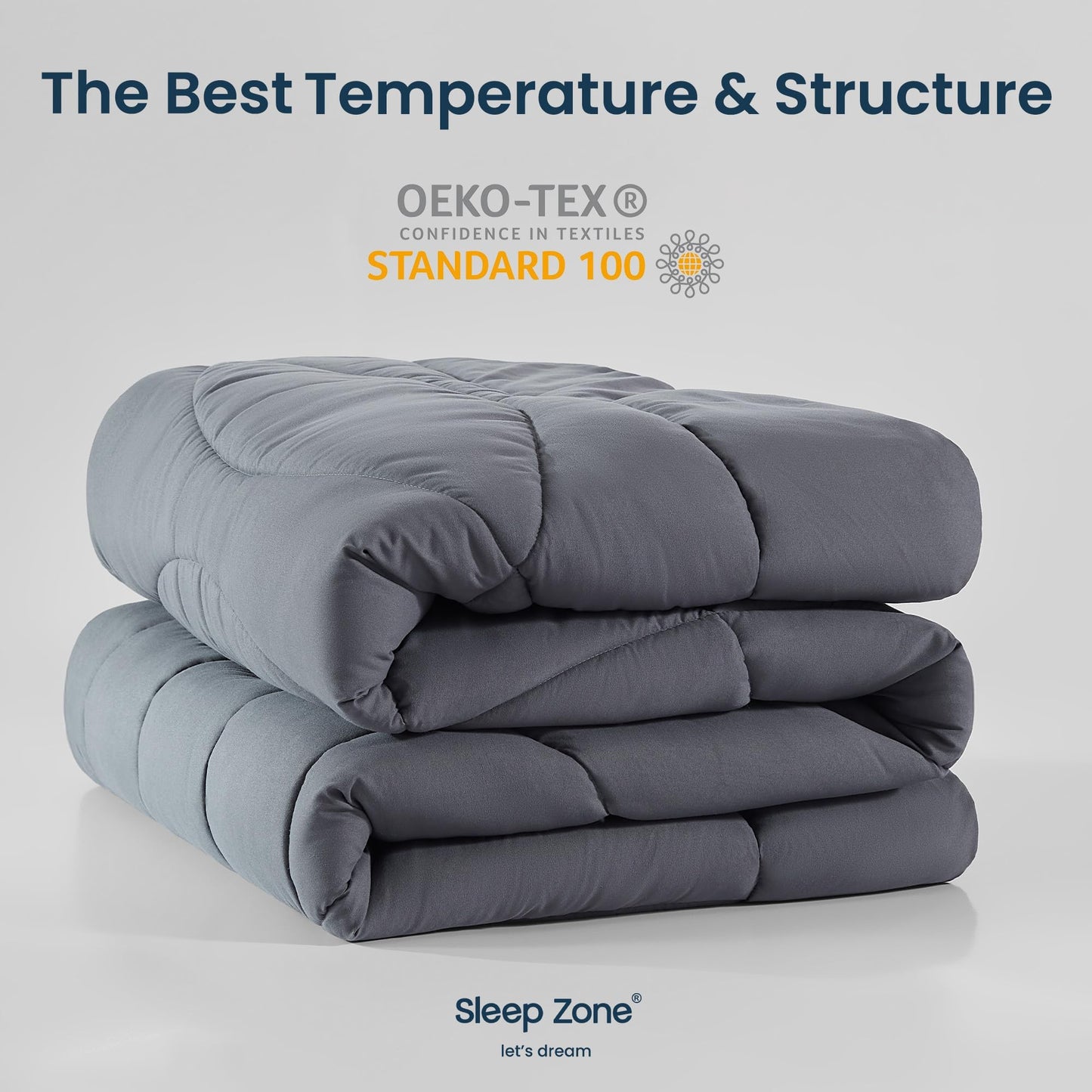 SLEEP ZONE Comforter Duvet Insert, Queen Size Quilted Reversible Comforters, Soft All Season Duvet, Down Alternative Breathable Bedding with 8 tabs, 2 Sides Dark Gray 88 x 88 Inches