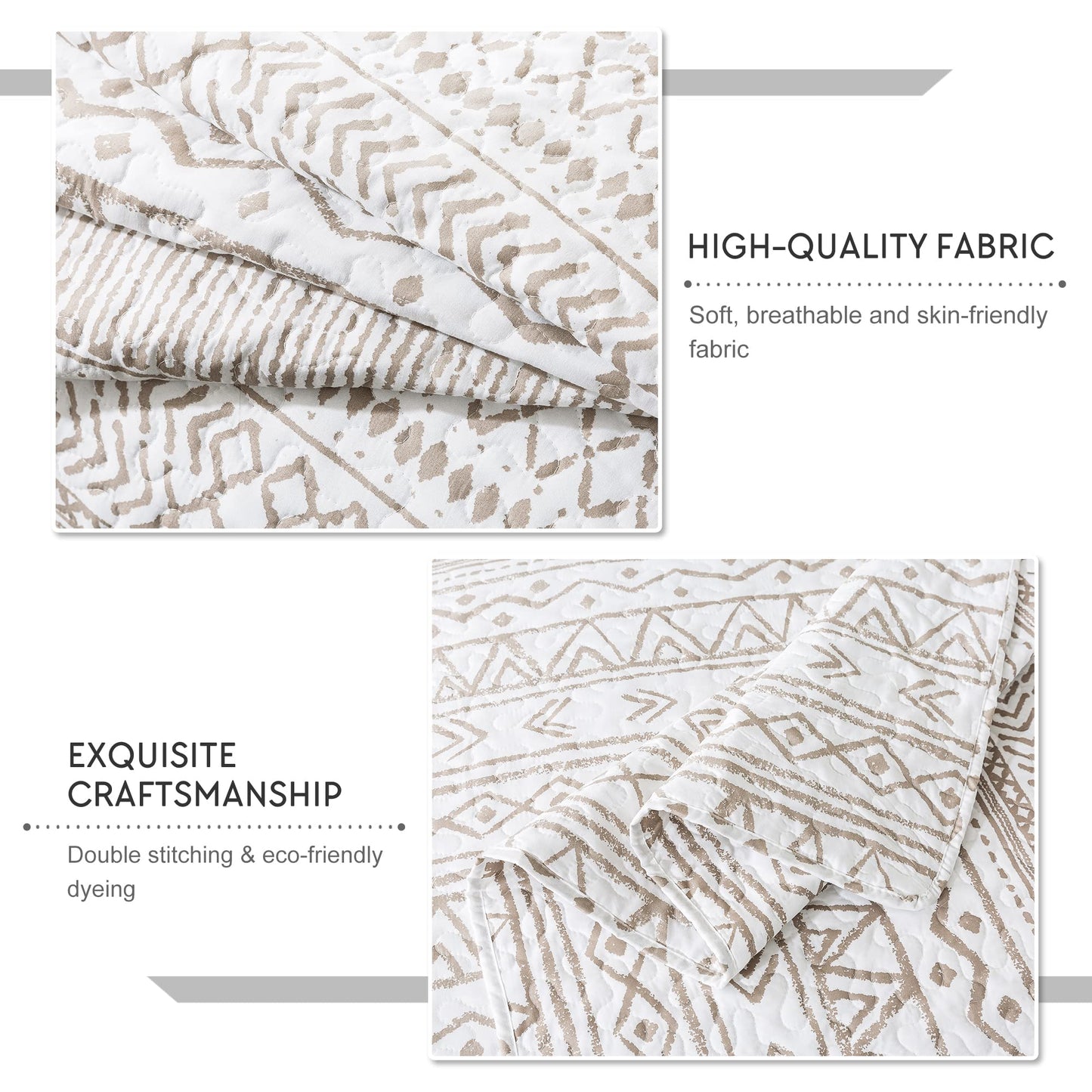 Travan 3-Piece King Quilt Set Striped Pattern Microfiber Soft Lightweight Bedding Set with Shams for All Season, Cream Strips, King Size