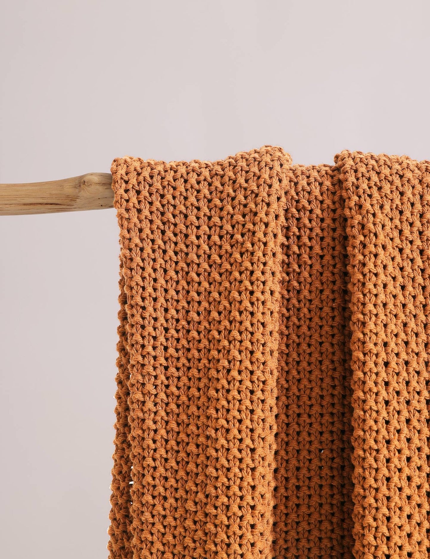 FIYARA Chunky Cotton Knit Throw Blanket, Light Weight Cable Knit Throws for Bed Couch Sofa, Comfy & Relaxing, Decorative Piece for Farmhouse Rustic Scandinavian Chic Vibe, Turmeric Yellow 50x60 Inches