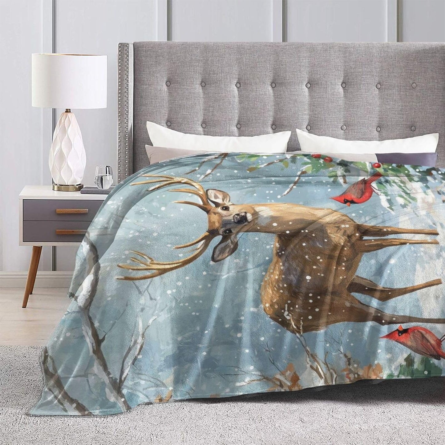 Deer Blanket, Soft Plush Fleece Cabin Animal Throw Blanket - Cozy Warm Stuff Blankets Bedding Deer Gifts for Women Girls Kids Adults 40"X50"