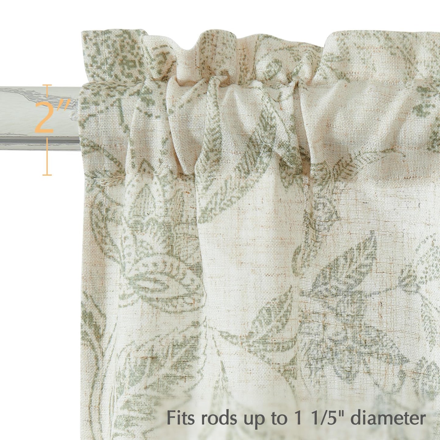 jinchan Floral Kitchen Curtains 36 Inch Long 2 Panels Sage Green on Beige