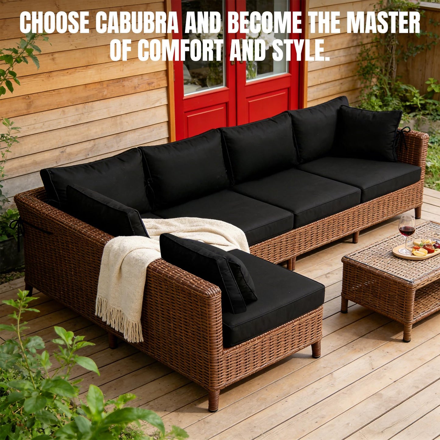 Cabubra 14PCS Outdoor Patio Furniture Cushion Covers, Waterproof & Sun-Resistant Zippered,Fit for Patio Furniture Sectional Sofas and Wicker Rocking Chairs,3 Sizes,Black. Covers Only