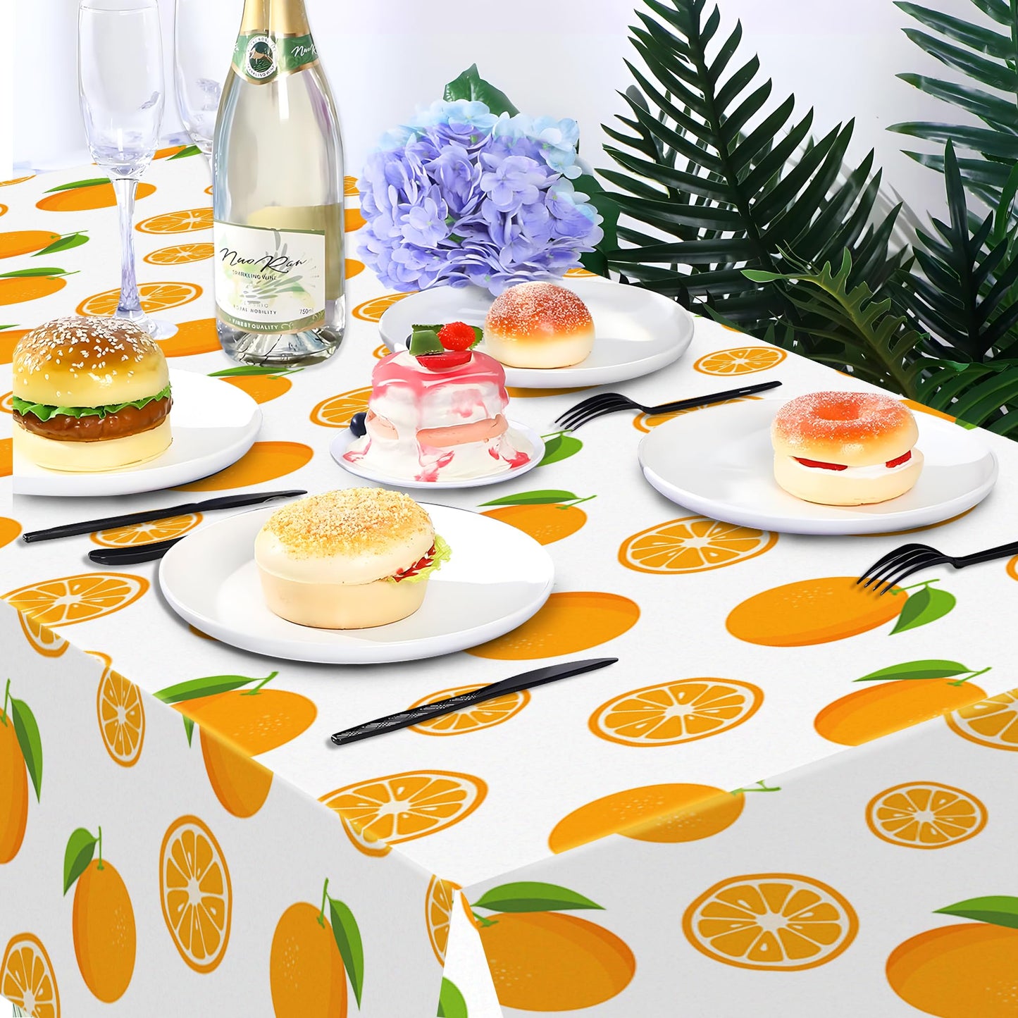 CC HOME 1Pc Tangerine Party Plastic Tablecloth 54 x 87 Inch Long Table Cover, Summer Fruits Party Tablecover for Orange Theme Kids Baby Shower Birthday Dinner Picnic Kitchen Event