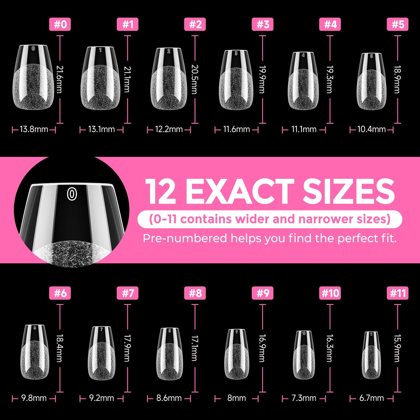 UNA GELLA Short Coffin Nail Tips: 216pcs Short Coffin Press on Nails Pre-shape Gel Nail Tips for Full Cover Acrylic Nails False Nails For Nail Extension Home DIY Salon 12 Sizes Gelly Tips