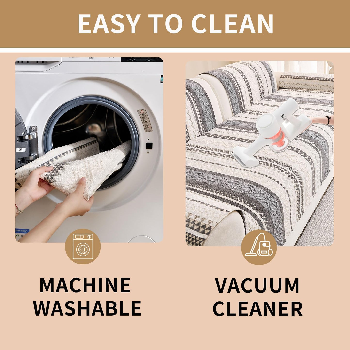 HAOMAIJIA Boho Couch Covers for Sofa, Waterproof Couch Cover for Dogs Soft Chenille Jacquard Non Slip Sofa Covers for Pets Washable Couch Protector (Grey, 36.5" x 74" 1 Pack)