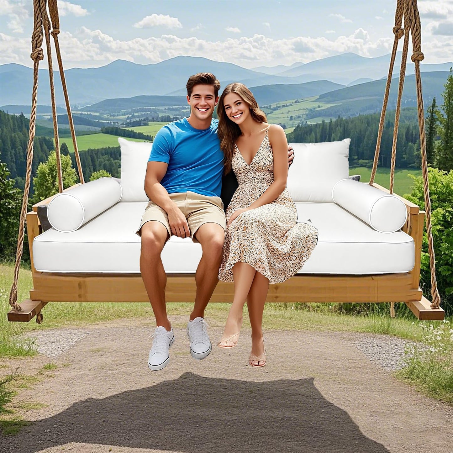 Outdoor Twin Size Daybed Mattress Cover Waterproof, Porch Swing Bed Cushion Covers with Zip,Outdoors Bedding Cushions Pillow Bolster Fitted Sheet Slipcover,ONLY COVER (White-1, 75*39*6inch)