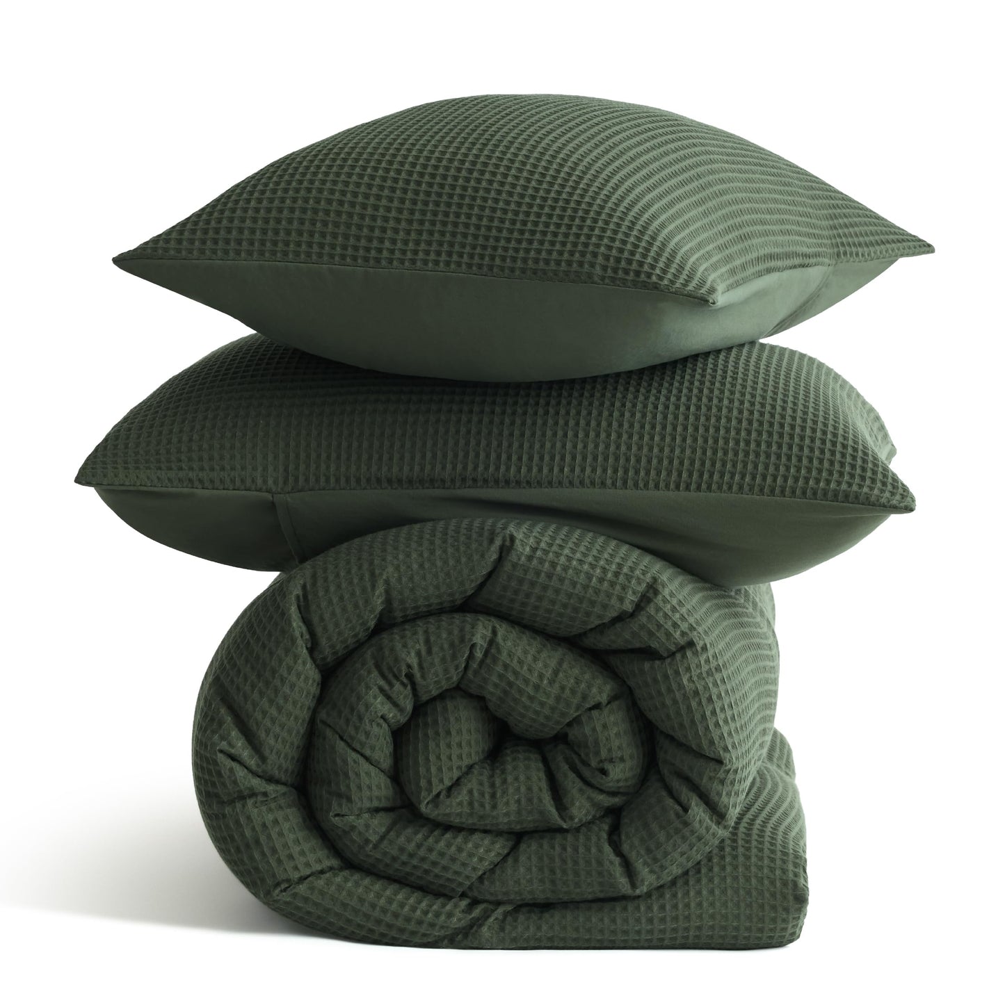 Bedsure Oliver Green Queen Bedding Comforter Set, Waffle Breathable Bedding Set, All Season Comforter with 3 Pieces, 1 Waffle Weave Comforter (90"x90") and 2 Pillowcases (20"x26")