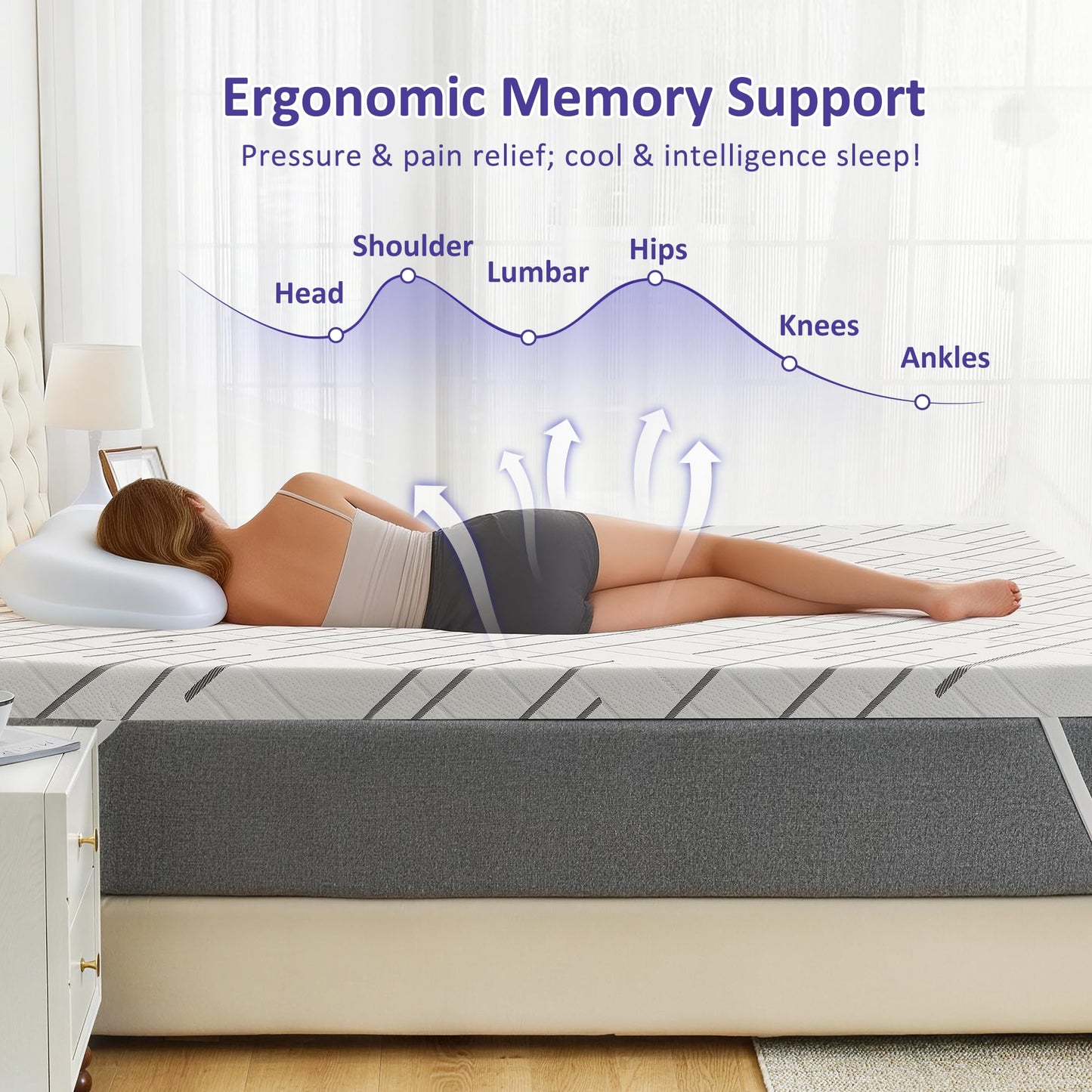 bedsmile 3 Inch Gel Memory Foam Mattress Topper Queen Size with Removable & Washable Viscose Made from Bamboo Cooling Breathable Cover, Soft Bed Topper for Back Pain, CertiPUR-US Certified