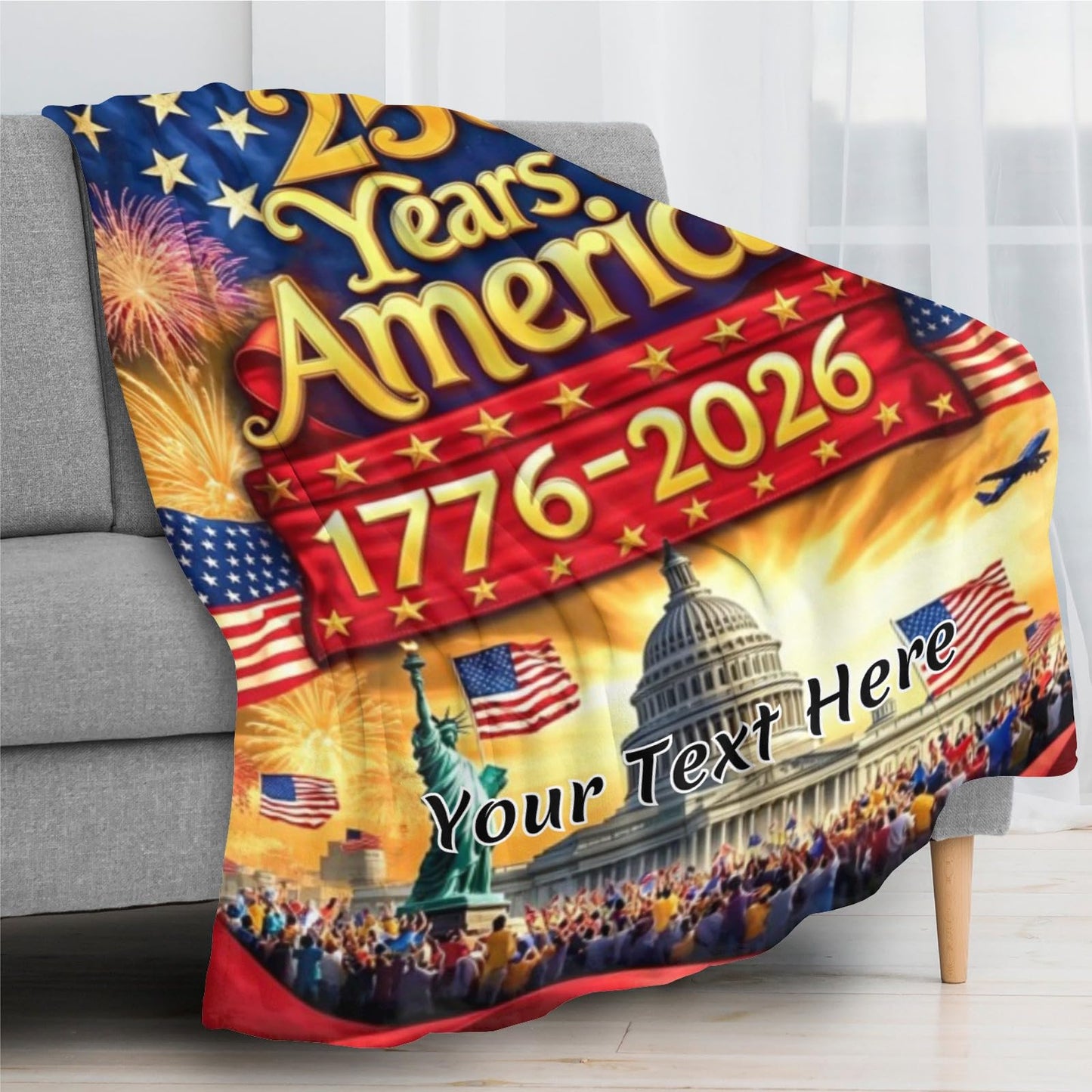 250 Anniversary USA Blanket - Ultra Soft Personalized Throw Blanket with Name Text for 4th of July, 30x40 Inches