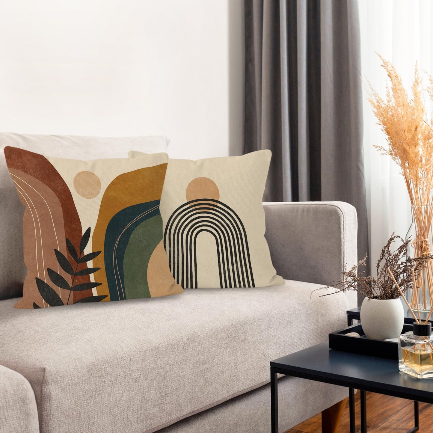 HUYAW Boho Throw Pillow Covers 18x18,Boho Sun Sunset Sunrise Rainbow Mountain Throw Pillows Covers, Abstract Pillow Covers Cover for Bed Couch Room Sofa Decor Set of 4