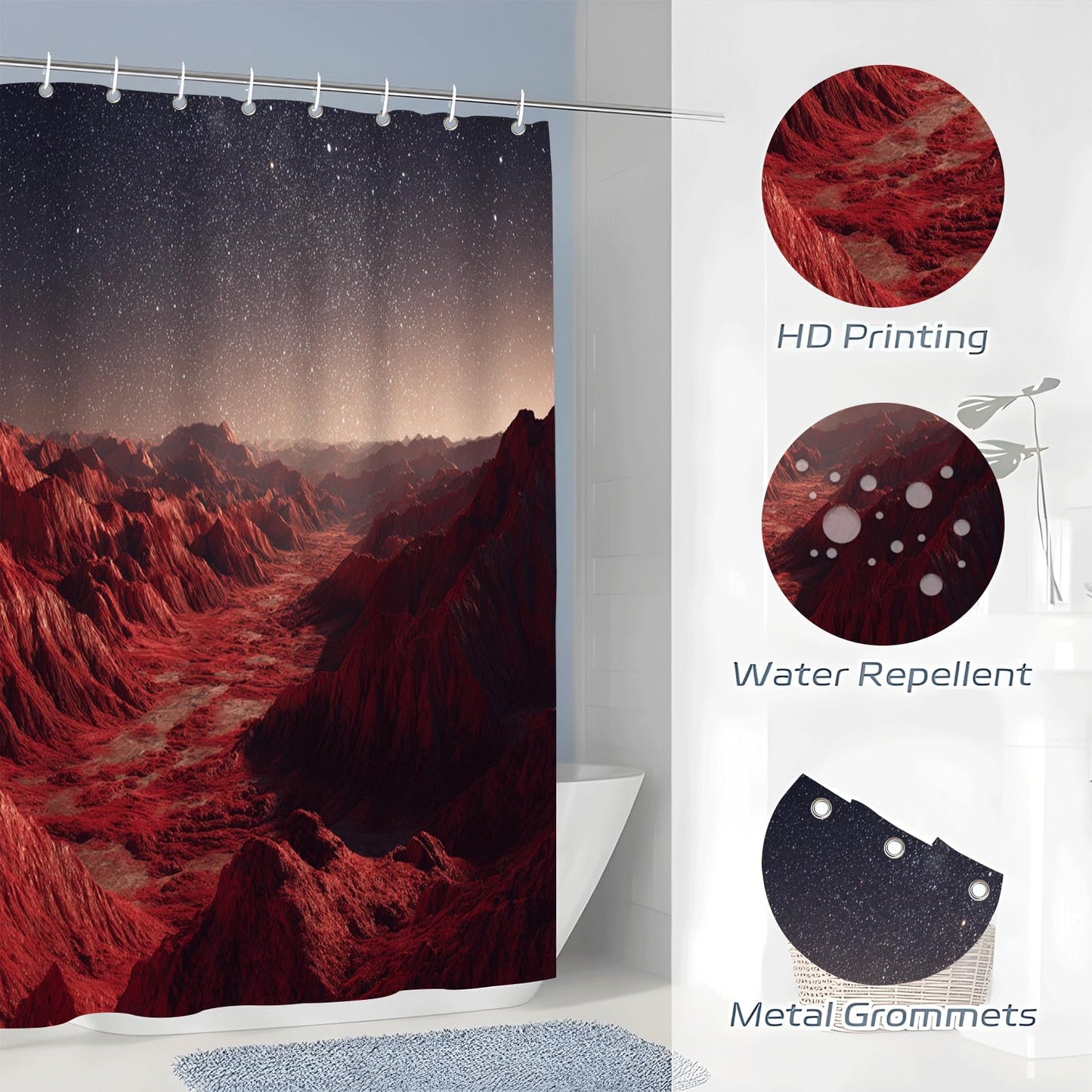 ZROLUW Mountain Landscape Shower Curtain 72" W x 72" L Starry Sky Bathroom Decor Curtain with Hooks