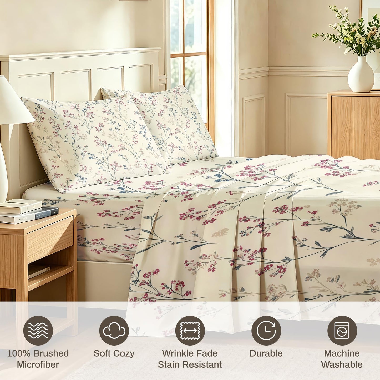 Wildflower Full Bedding Set Minimalist Floral Sheet Sets