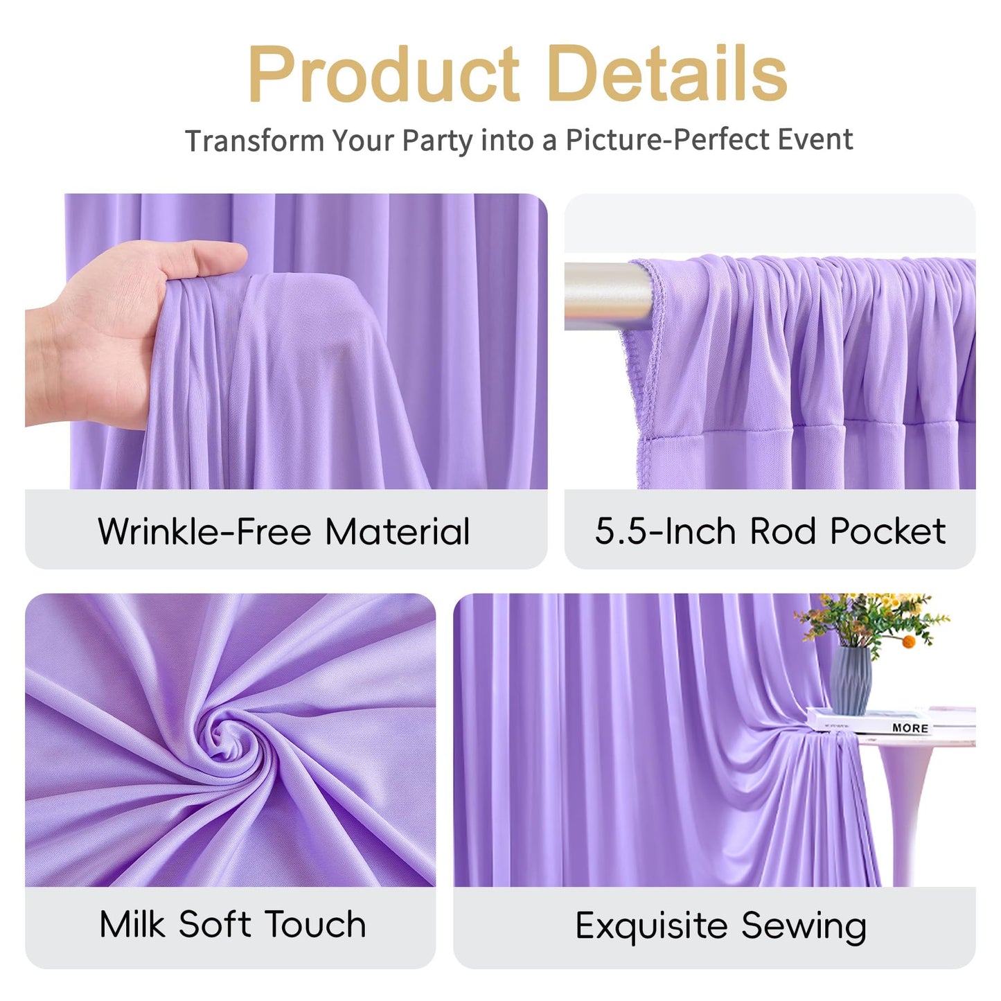 10x10ft Purple Backdrop Curtain for Parties Lavender Wrinkle Free Fabric Backdrop Curtain Wedding Photo Backdrop Drapes for Girls Baby Shower Bridal Shower Photography Lilac Back Drop 2 Panels 5x10FT