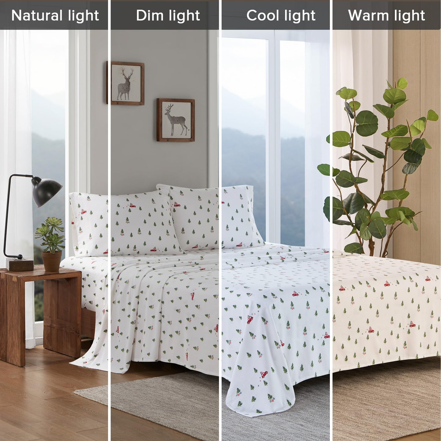Woolrich Cotton Sheet Set Cottage Charms Print, 100% Cotton Flannel Sheets Warm & Fuzzy Bedding Set Queen Size Sheets, Fitted Pocket Fits Up to 14" Mattress, Queen Green Tree Trip 4 Piece
