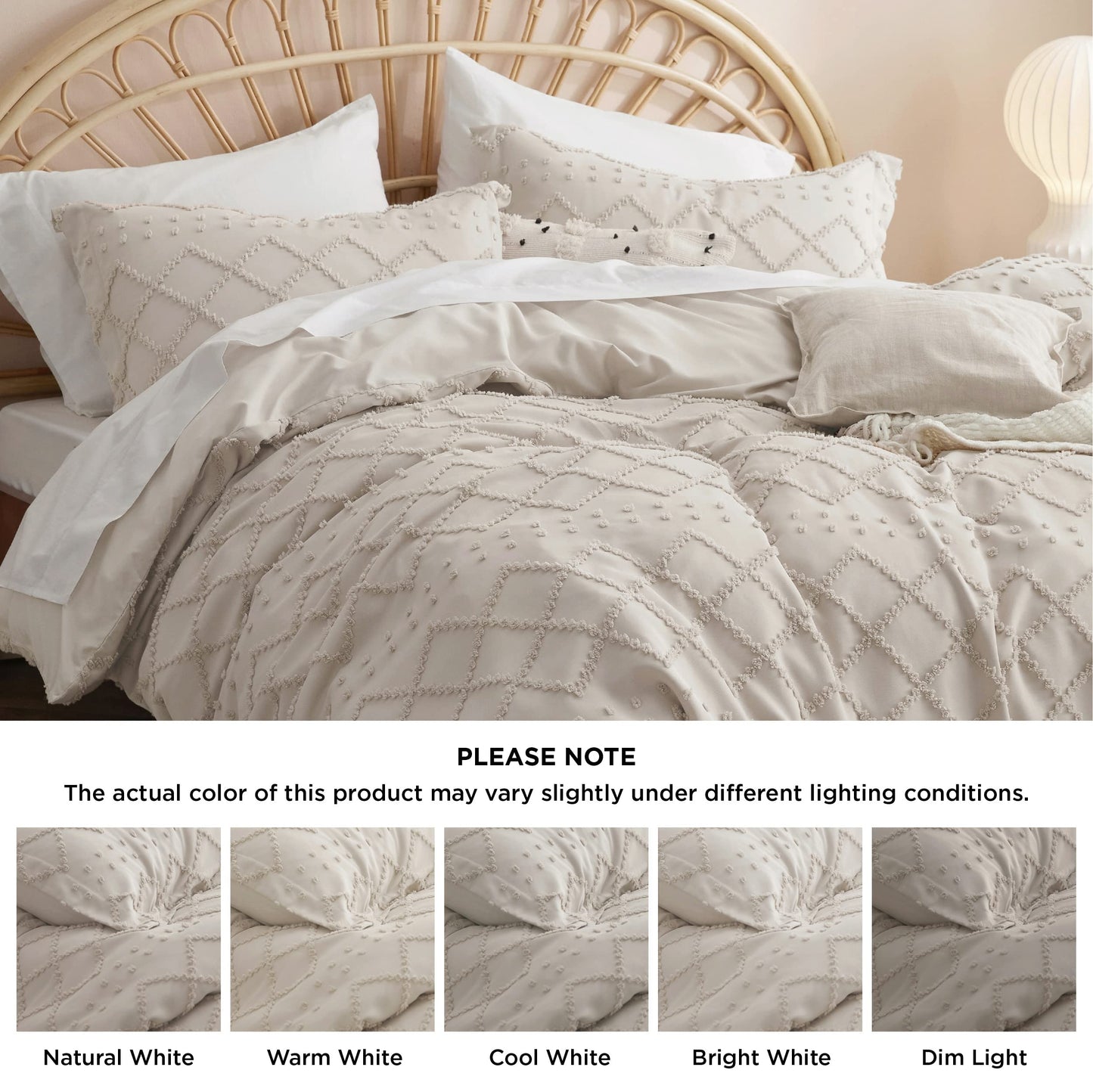 Bedsure Boho Duvet Cover Queen Size - Beige Breathable & Soft Boho Bedding, Machine Washable Comforter Cover for All Seasons, Includes 1 Duvet Cover 90"x90" with 2 Pillow Shams & Zipper Closure