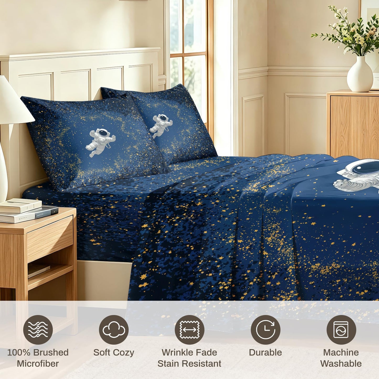 Astronaut Bedding Set 4 Pcs Boys Space Galaxy Queen Sheets