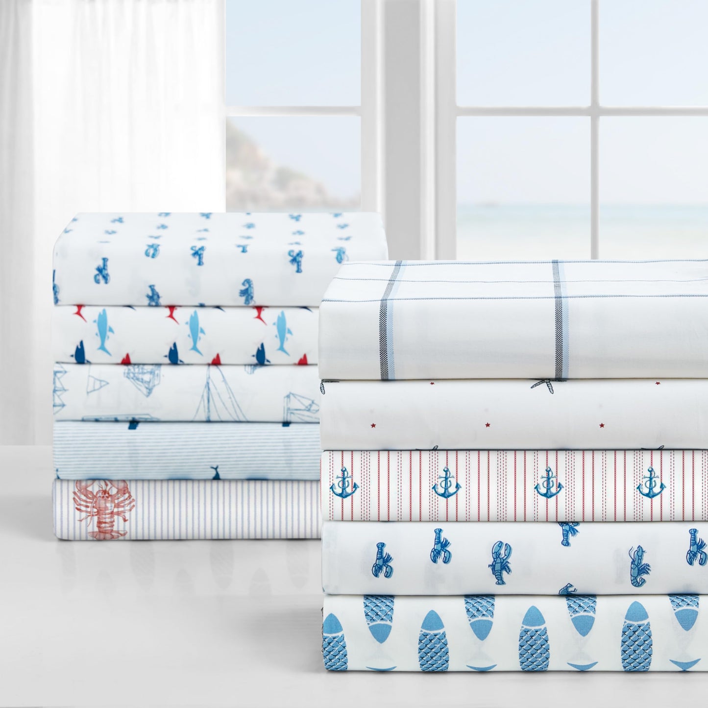 Nautica – Full Size Sheet Set, Crisp Cotton Percale Bedding with Matching Pillowcases, Lightweight & Breathable Bed Sheets, Deep Pocket, College Dorm Room Essentials (Whitewood Sail Blue)