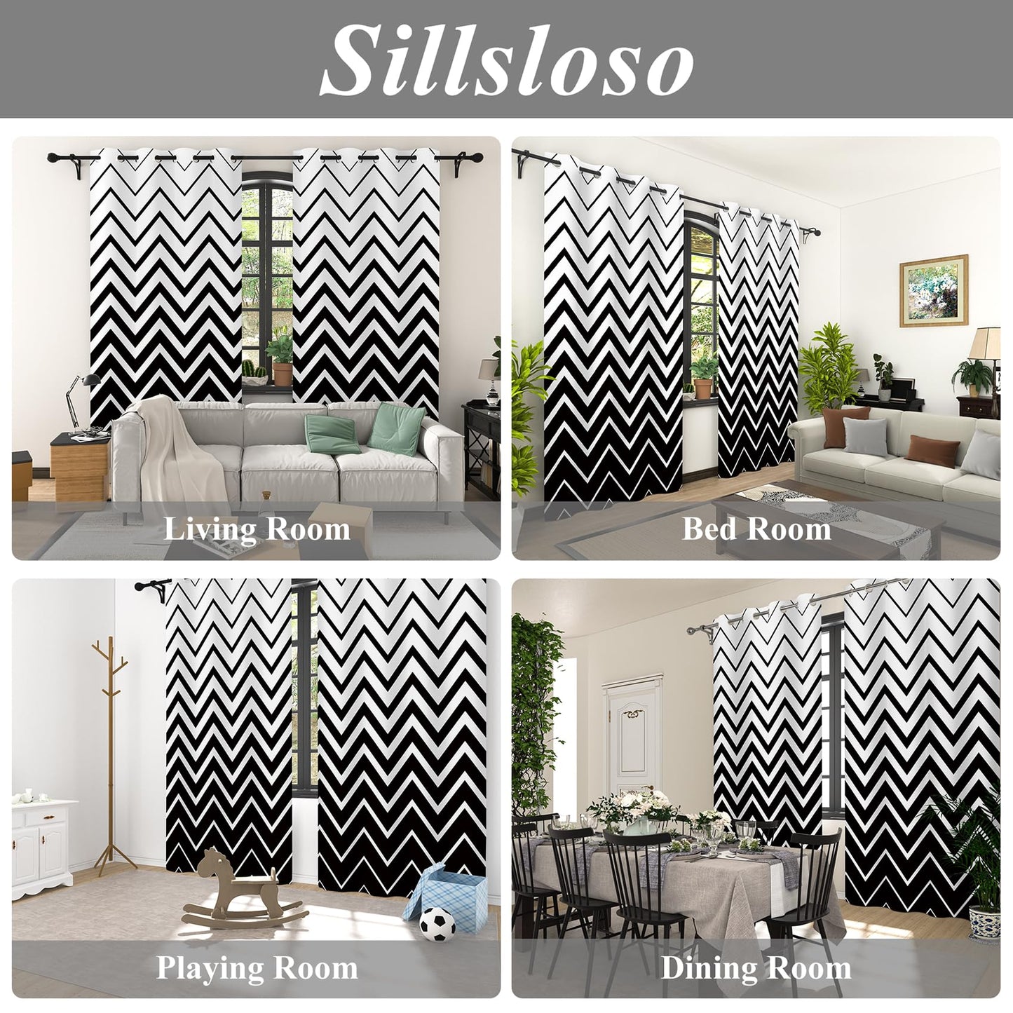 Sillsloso Geometry Ombre Blackout Curtains for Bedroom Abstract ATR Room Darkening Curtain Modern Wavy Pattern Style Thermal Insulated Grommet Home Decor, Set of 2 Panels 52x84 inch