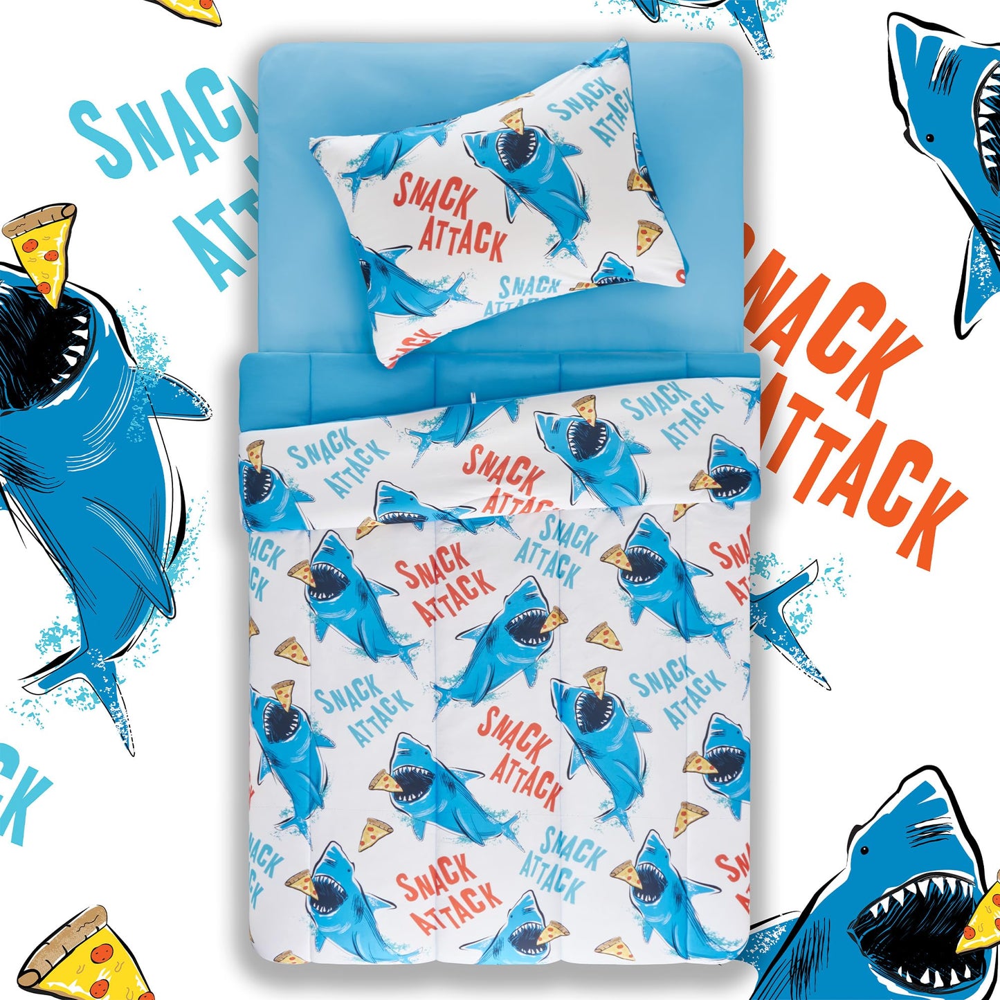 SLEEP ZONE Jersey Knit 3-Piece Full/Queen Size Comforter Set, Lightweight Kids Bedding Sets for All Seasons, Fluffy Soft, Easy Care (Sharks, Full/Queen)