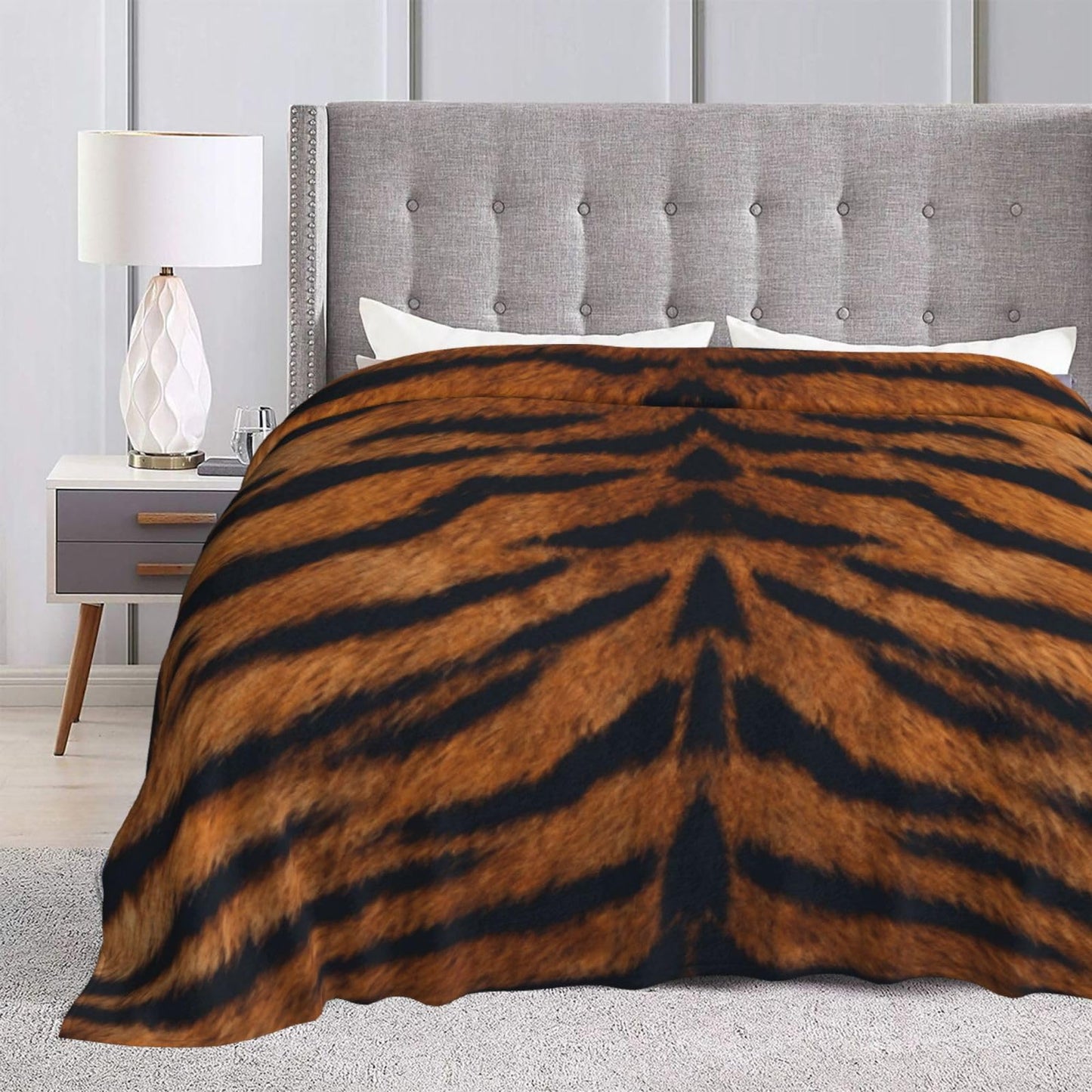 Gbuzozie Tiger Animal Texture Fleece Blanket Lightweight Ultra-Soft Throw Blanket for Sofa Couch Bed Camping Travel - Super Soft Cozy Microfiber Blanket 60"X50"