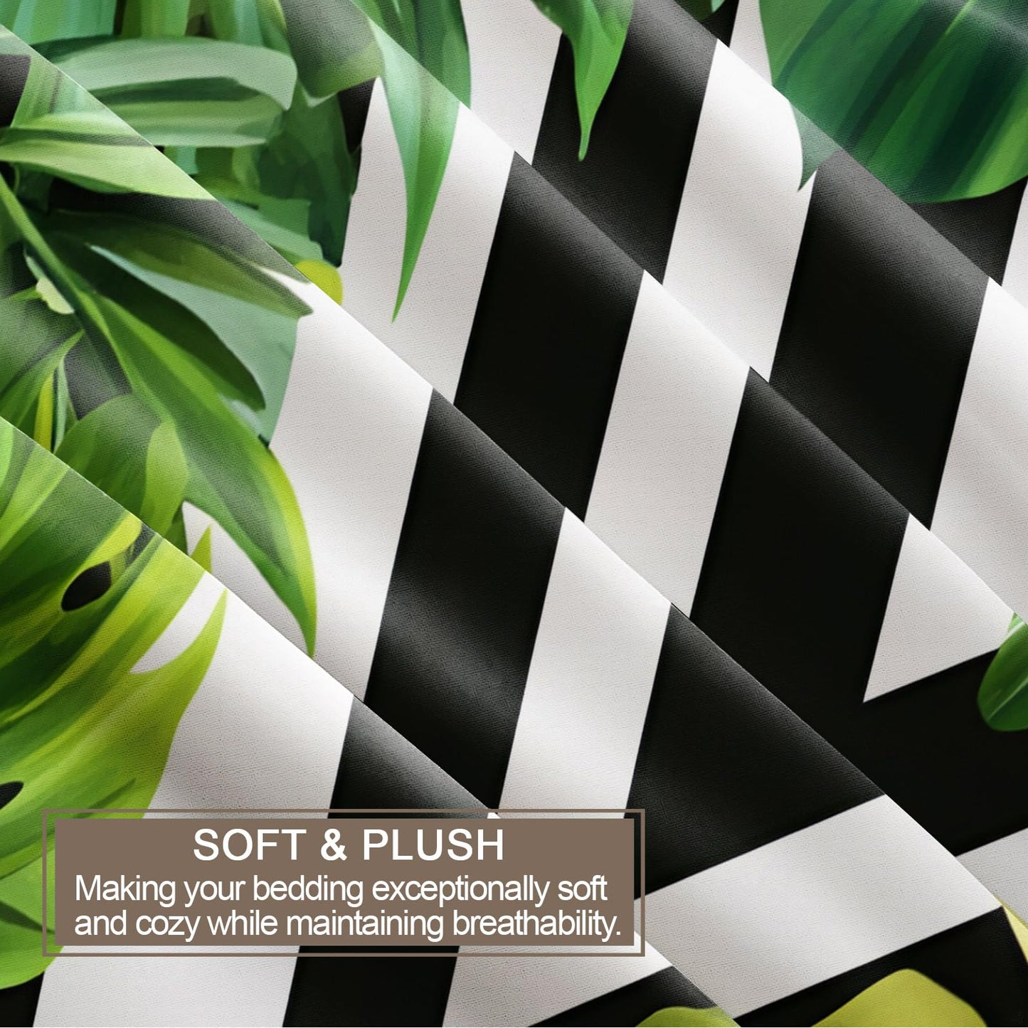 GKPLY Tropical Leaves Bedding Duvet Cover, Monstera Comforter Set with Zipper, Green Print Duvet Cover Queen, 3 Pieces Bedding & Bedroom Decor, 2 Pillowcases