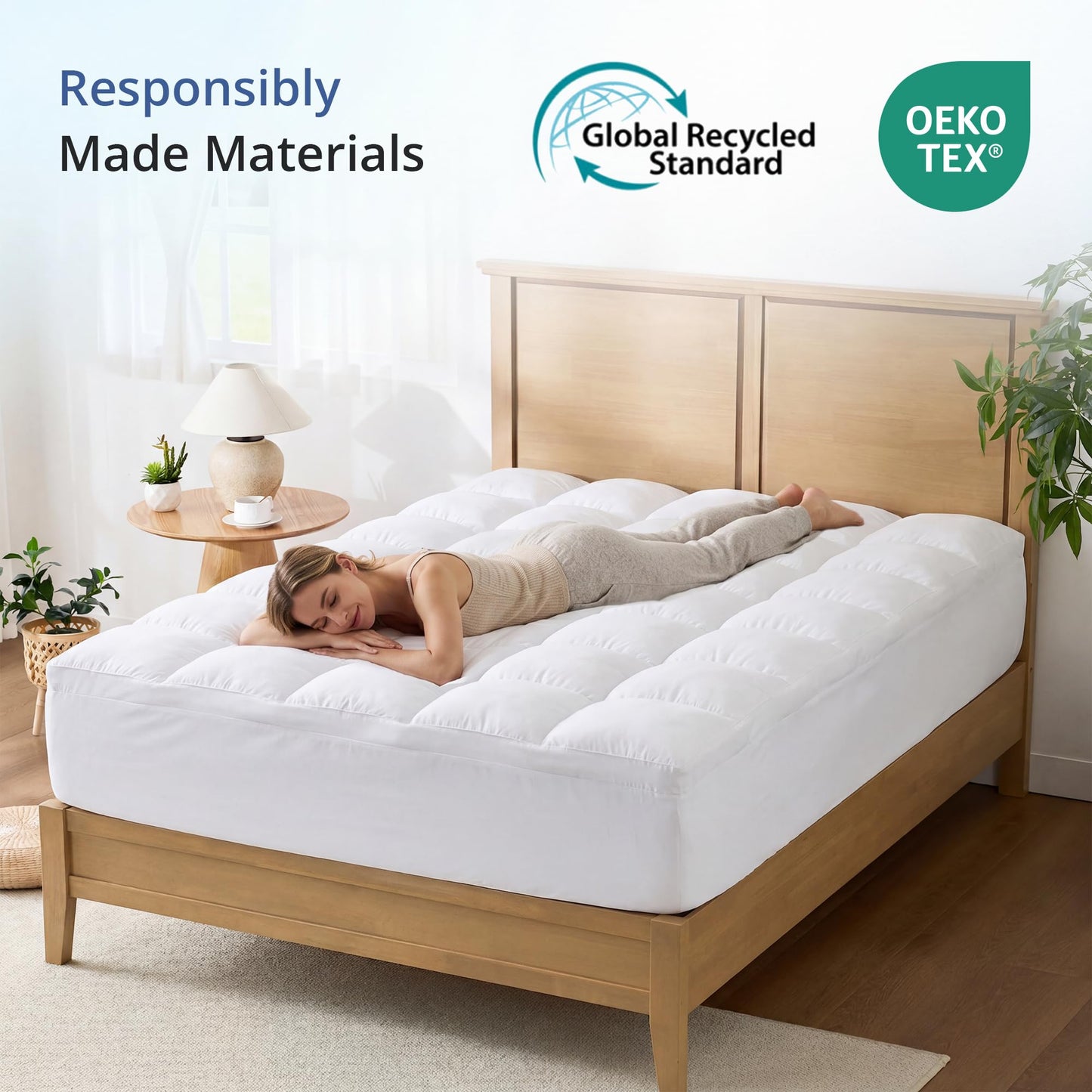 EGOHOME Queen Mattress Topper for Back Pain Relief, Comfort Pillow Top Mattress Pad Make Mattress Soften, Washable Mattress Pad with Deep Pockets up to 21 inch