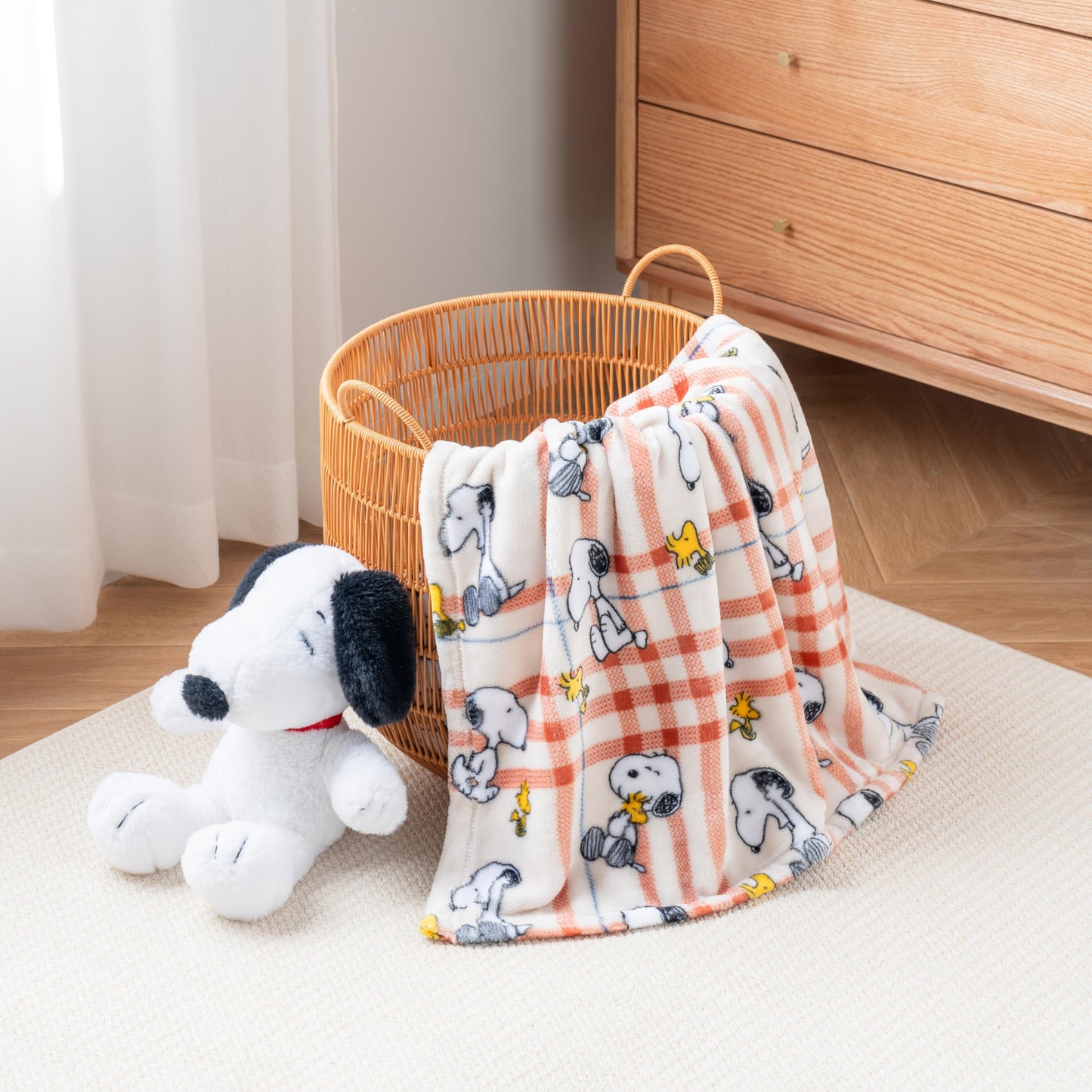 Berkshire Blanket Peanuts VelvetLoft Cute Character Snoopy Plush Throw Blanket,Peanuts Snoopy and Woodstock Wood Holiday Plaid,Throw 55 in x 70 in (Official Peanuts® Product)
