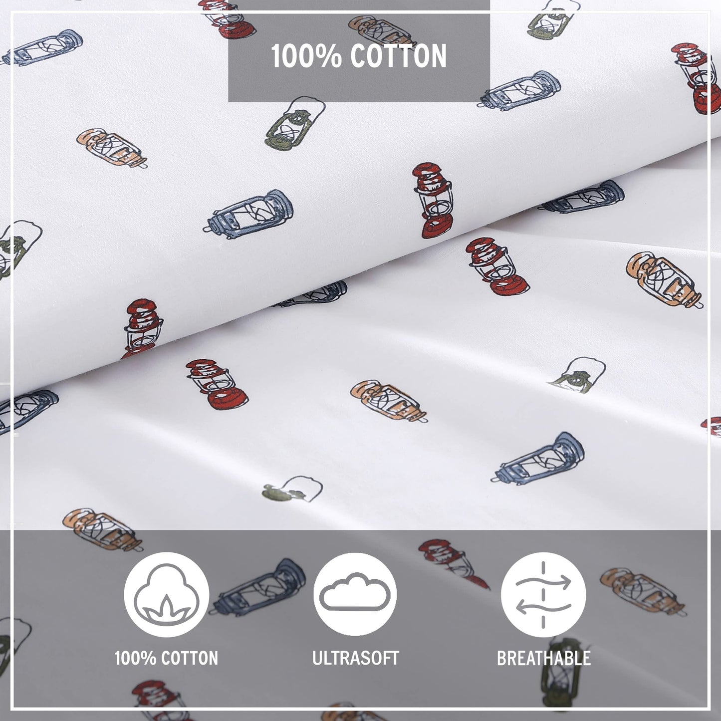 Eddie Bauer- Twin Sheet Set, Cotton Percale Bed Sheets, Crisp & Cool, Dorm Room Essentials (Explore Lantern White, Twin)