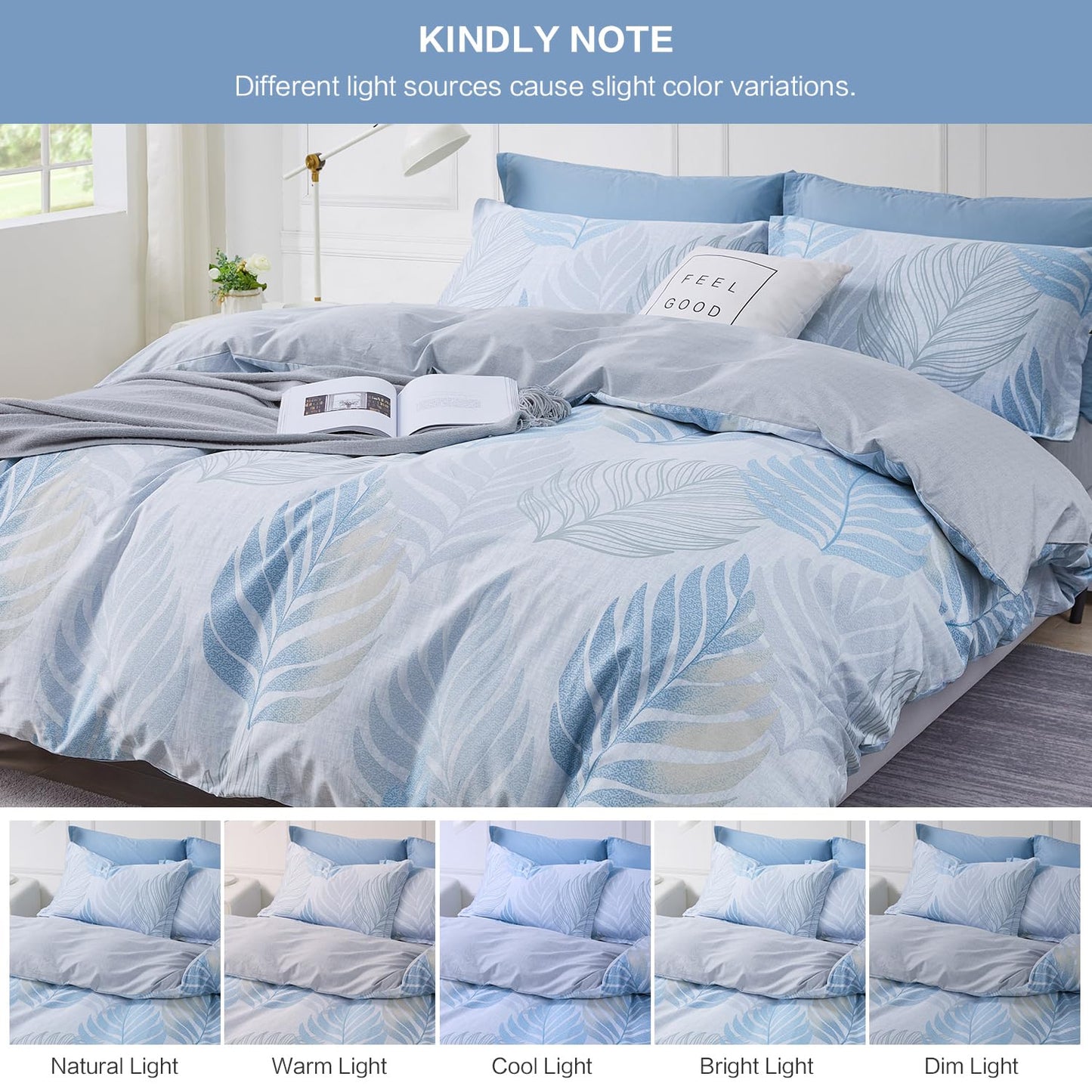 SAPHREAS Blue Leaf Duvet Cover Set Full Size 3pcs Tropical Botanical Monstera Leaf Pattern Bedding Comforter Cover Set 100% Cotton 1 Duvet Cover 2 Pillow Shams