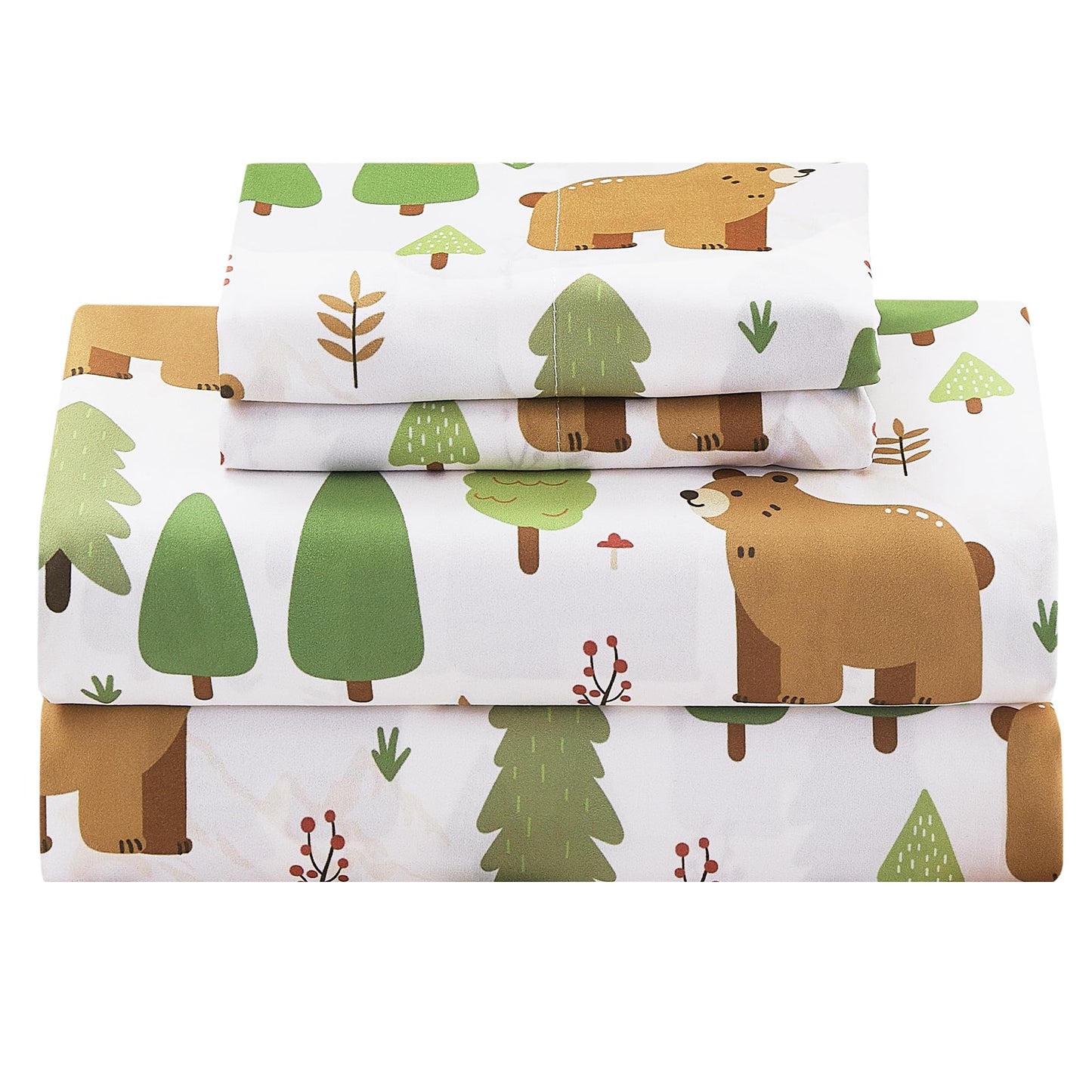 CozySmile Full Sheet Set Kids,4 Pieces Breathable Soft Microfiber Bedsheets for Child Boys, Oeko-TEX, Anti Pilling Deep Pockets Easy Care Bed Sheets, Forest Bear