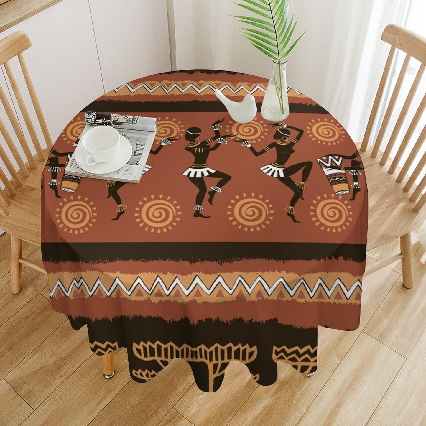 YSWOW African Woman Tablecloth, Traditional Tribe Ethnic Dancer Art Printed Print Stain Washable Table Resistant for Kitchen Dinning Outdoor Picnic Party Round 36x36in