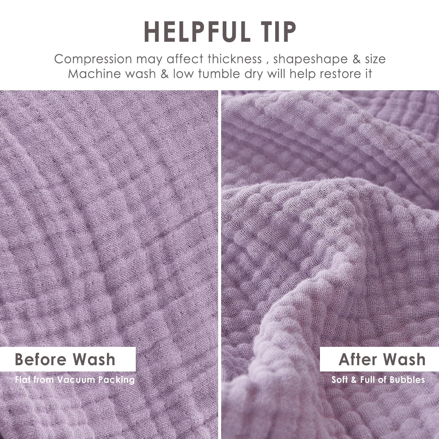 EMME Cotton Muslin Blanket King Size - Soft, Breathable Layering Blanket, 108"x90", All Season Gauze, Lavender