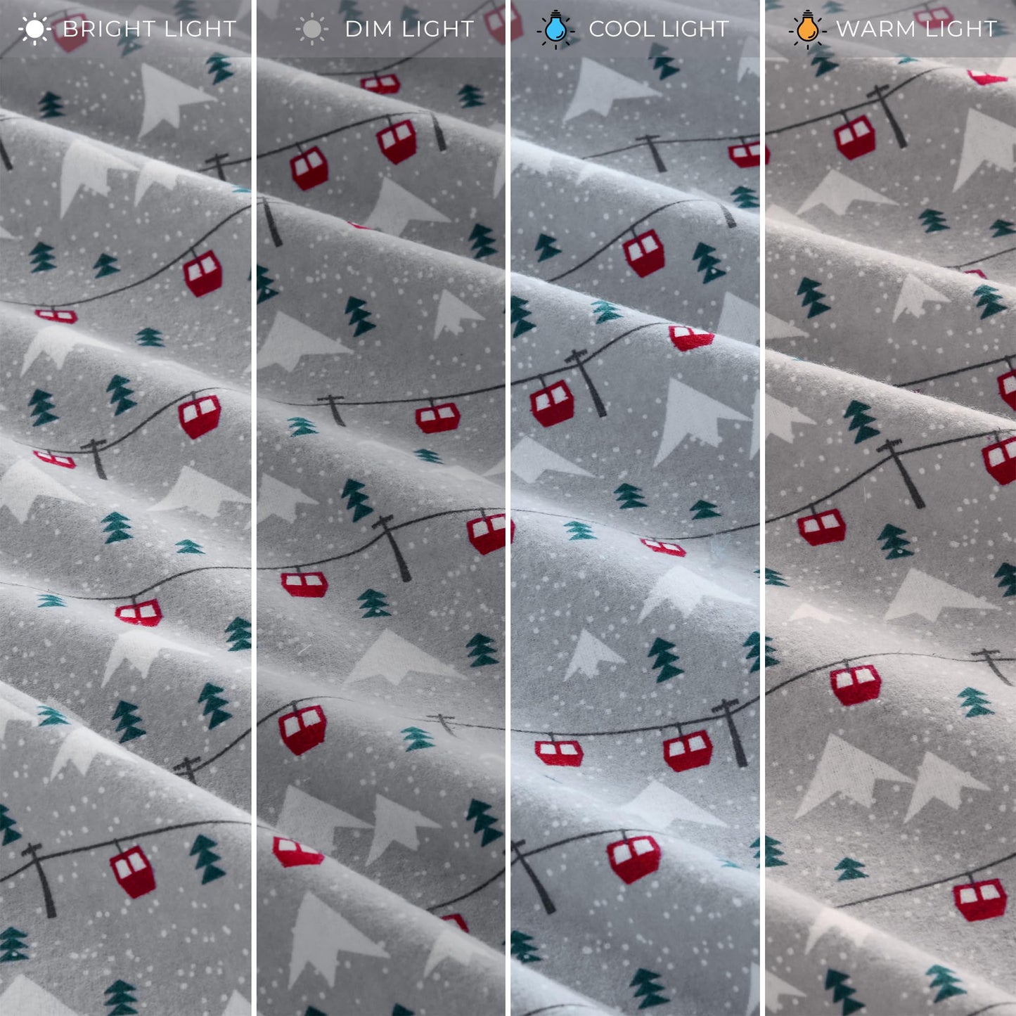 Woolrich Cotton Sheet Set Cottage Charms Print, 100% Cotton Flannel Sheets Warm & Fuzzy Bedding Set Queen Size Sheets, Fitted Pocket Fits Up to 14" Mattress, Queen Grey Ski Jump 4 Piece