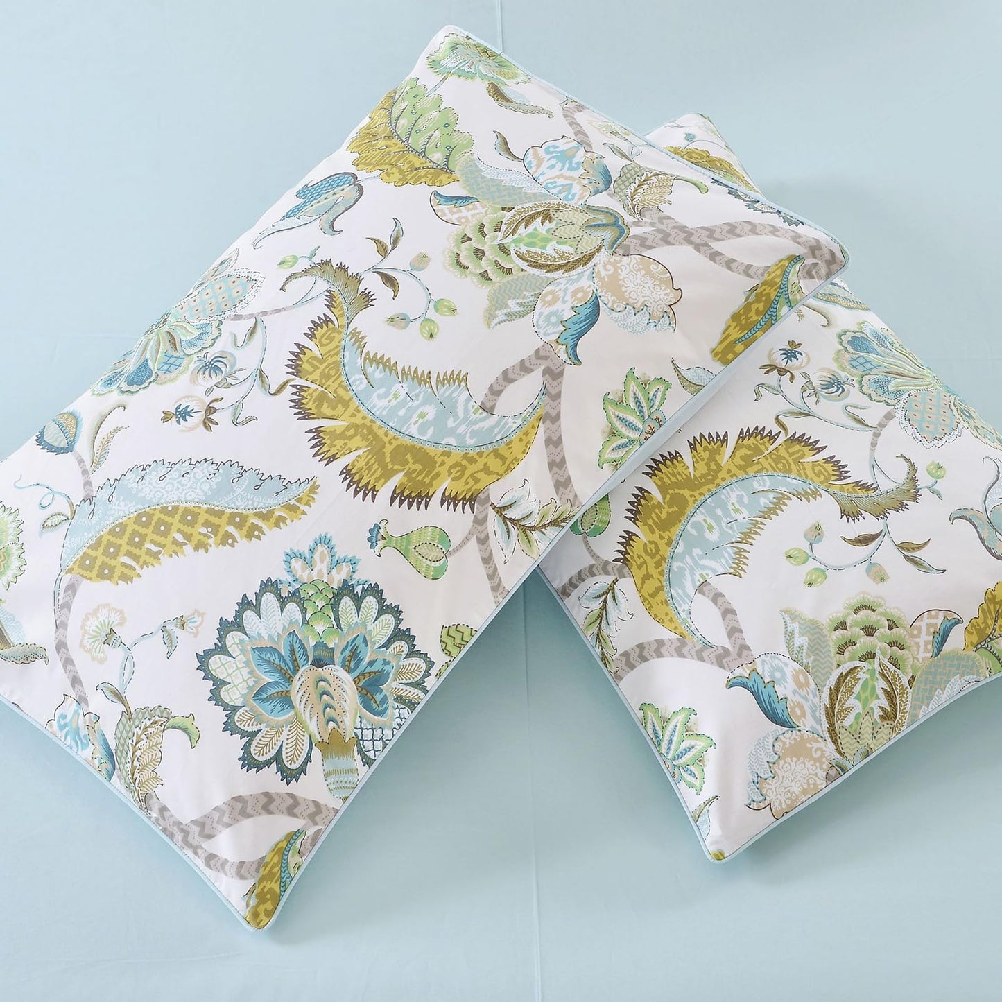mixinni Boho-Chic King Size Duvet Cover Paisley Light Blue and Light Green Long Staple Cotton Bedding Set 1 Duvet Cover 2 Pillowcases for Him and Her, Easy Care, Soft and Durable- (3pcs, King Size)
