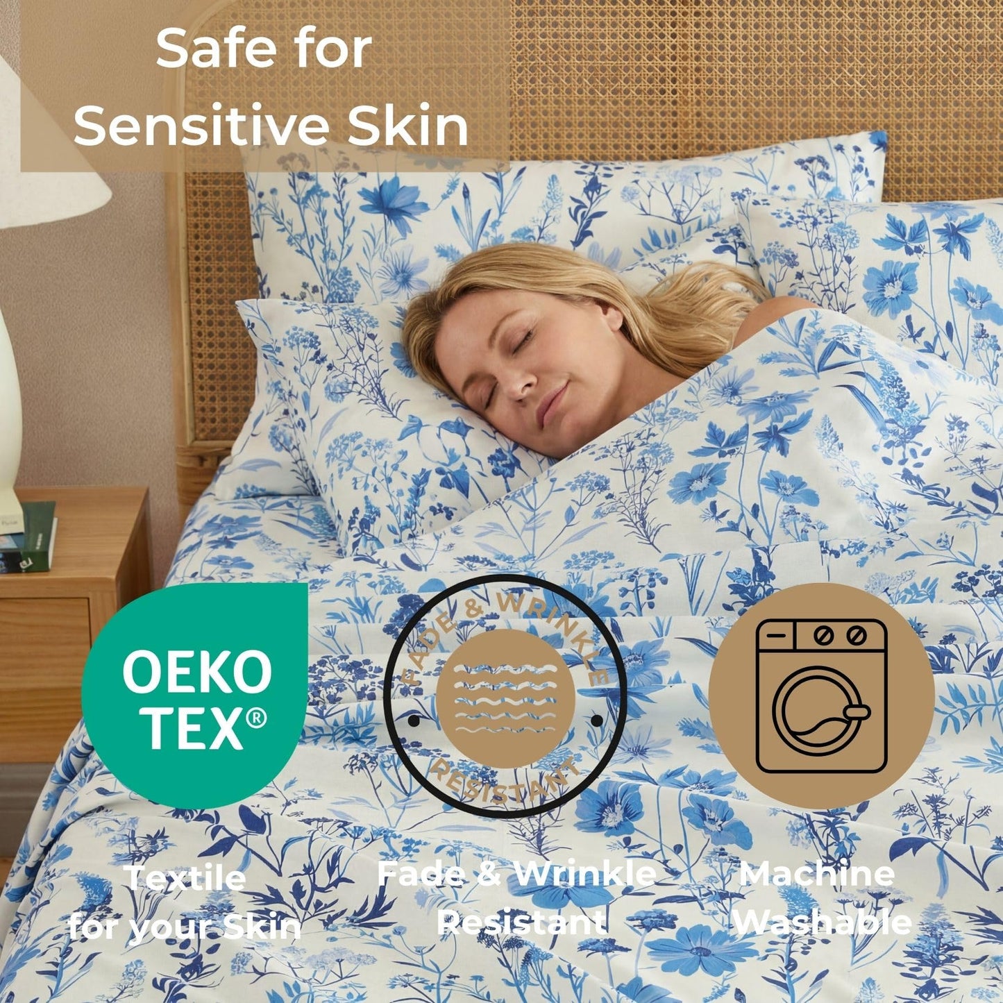 HLC.ME Blue Floral Bed Sheets - 4 Piece Bed Sheet Set - Wrinkle Resistant & Ultra Soft - Fits Mattresses up to 15 Inches Deep (Full)