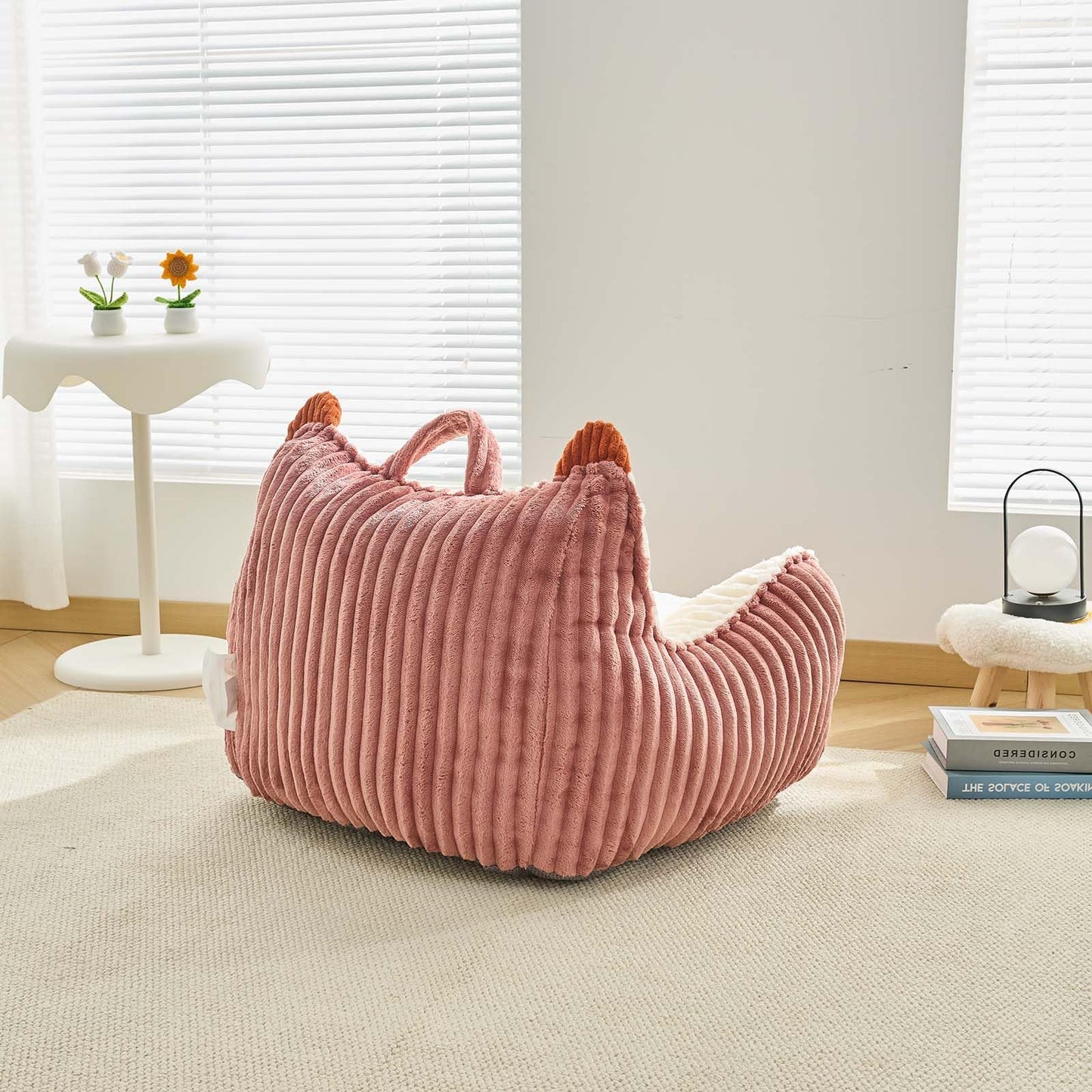 Kisoy Bean Bag Chair, Bean Bag Sofa with Memory Foam Filler for Boys and Girls Soft Faux Fur Fabric Floor Chair for Gaming, Reading Relaxing,Pink