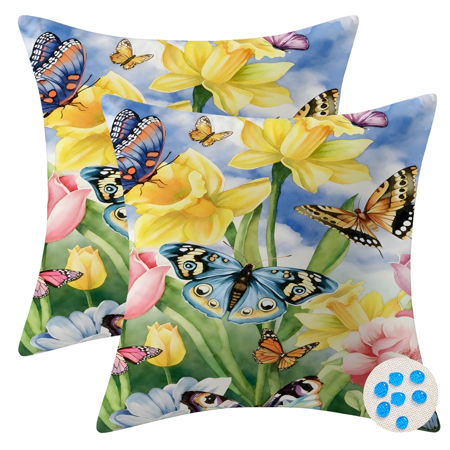 mellicoma Waterproof Outdoor Pillow Covers 18x18 Pack of 2 Watercolor Butterflies and Flowers Throw Spring Outdoor Pillows for Garden Funiture Patio Home