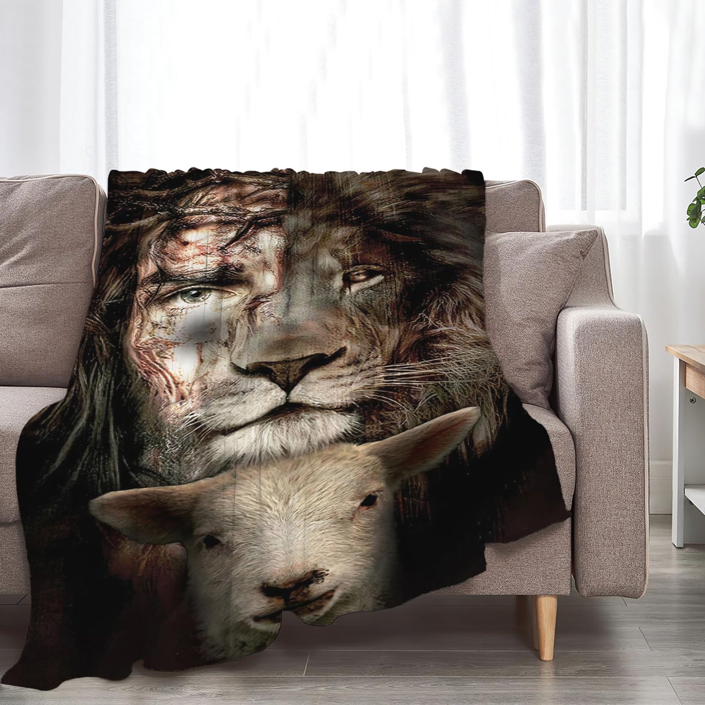 Tijuboni Jesus Lion Lamb Throw Blanket Christian Religious Gifts for Women Men Girls Boys Kids Adults Soft Flannel Fleece Blanket for Couch Sofa Bed Home Decor 40"x50"