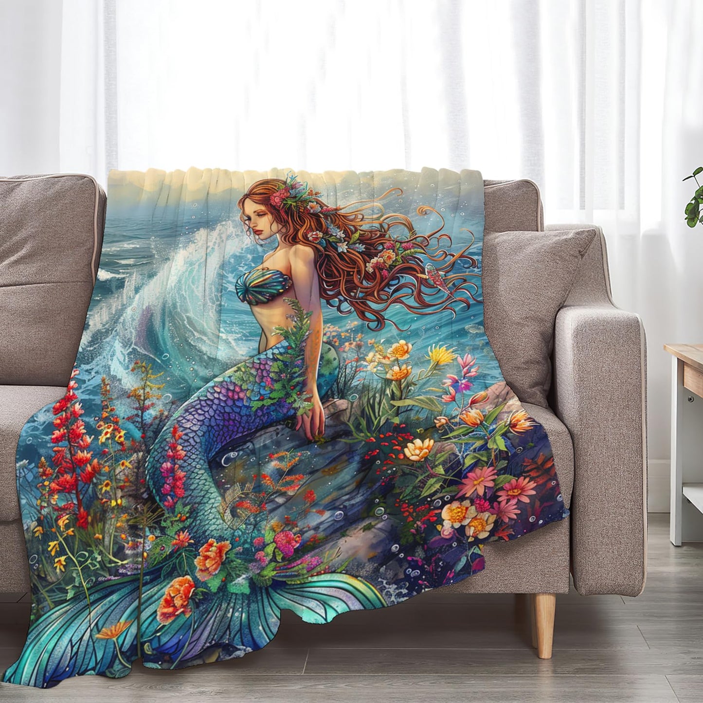 Tijuboni Mermaid Throw Blanket Mermaid Gifts for Girls Women Boys Men Kids Adults Soft Flannel Fleece Blanket for Couch Sofa Bed Home Decor 40"x50"