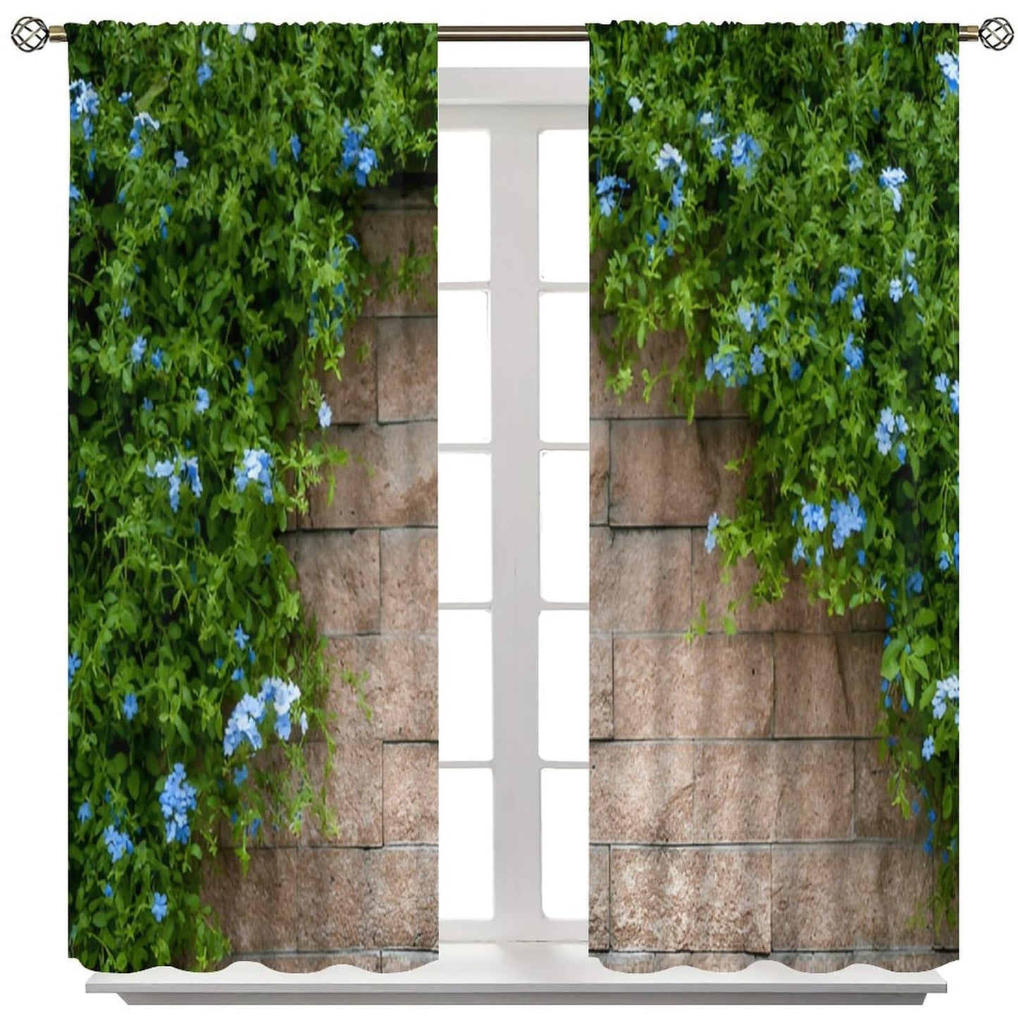 Stone Brick Wall Blackout Curtain,Retro Rocks Stone Wall Green Leaves Nature Scenery Rod Pocket Drapes Treatments Window Curtains for Kitchen Living Room Office Cafe Decor 21"W x 45"L (Pack of 2)