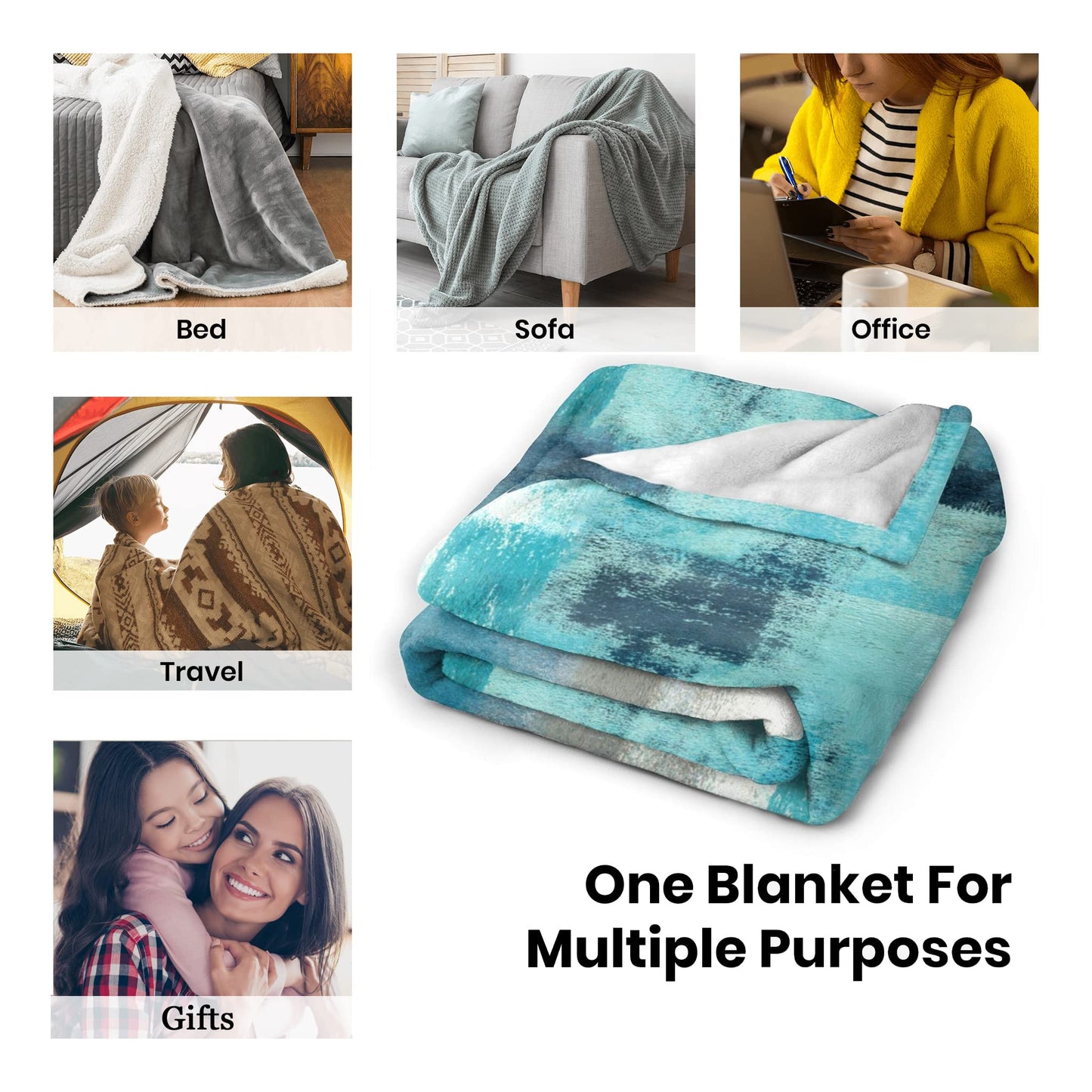 Teal Grey Throw Blanket Turquoise Abstract Art Ultra-Soft Cozy Fleece Blankets Lightweight Modern Flannel Blanket for Couch Sofa Bedding Home Decor (Turquoise Gray, 80" L x 60" W)