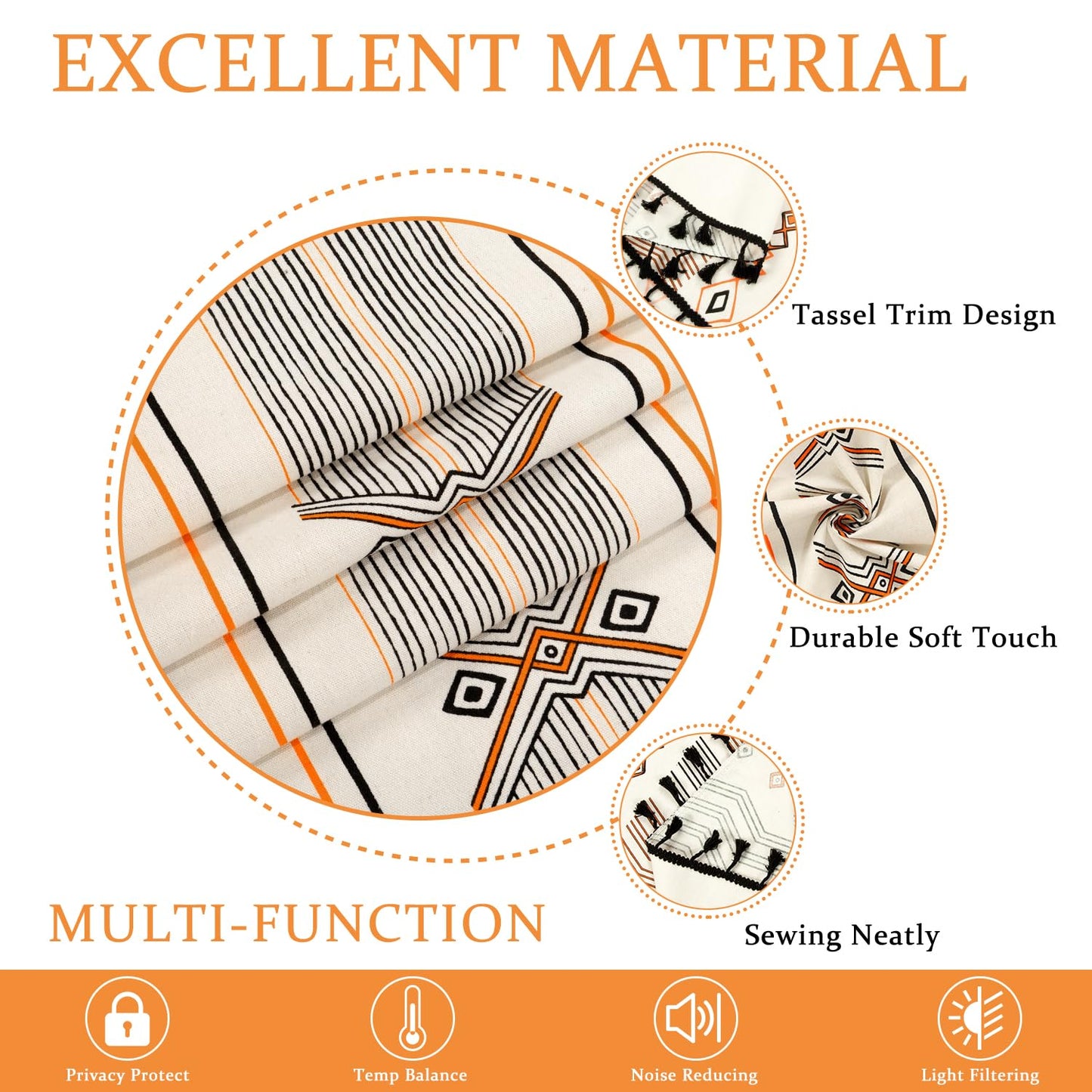 ColorBird Boho Curtains 2 Panels 84 Inches Length Orange Patterned Window Treatment Striped Geometric Aztec Western Curtain & Drapes for Living Bedroom Dining Room Boho Chic Deco