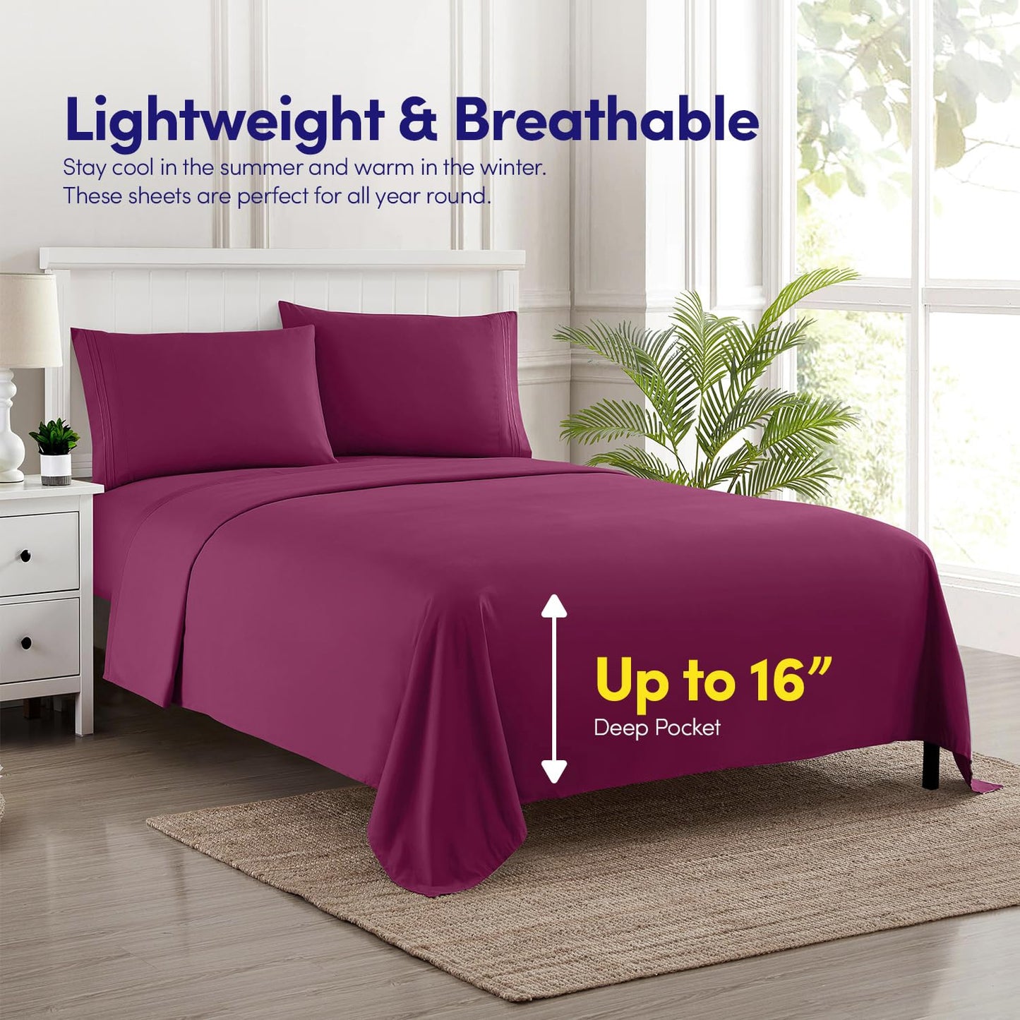 1500 Supreme Collection Queen Sheet Sets Berry Purple - Luxury Hotel Bed Sheets and Pillowcase Set for Queen Mattress - Extra Soft, Elastic Corner Straps, Deep Pocket Sheets, Queen Berry Purple